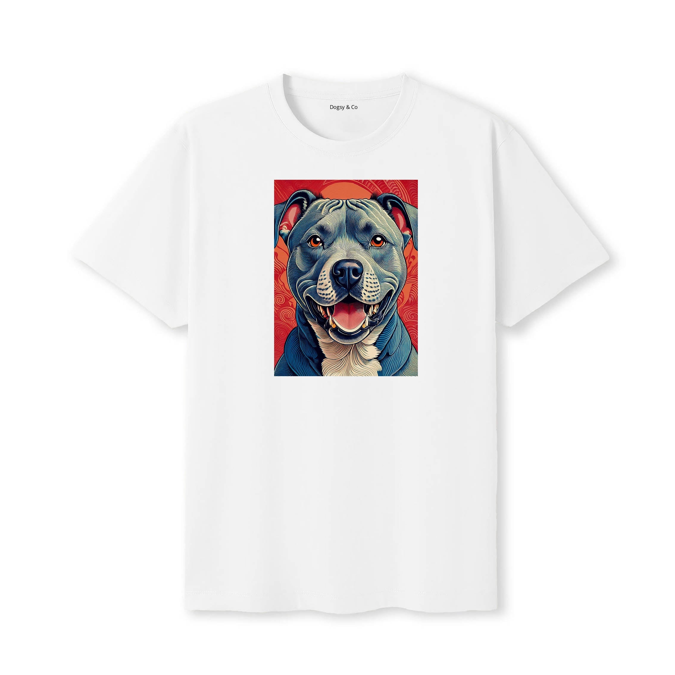 Staffordshire Bull Terrier Hokusai Dog Portrait T-Shirt V7 White
