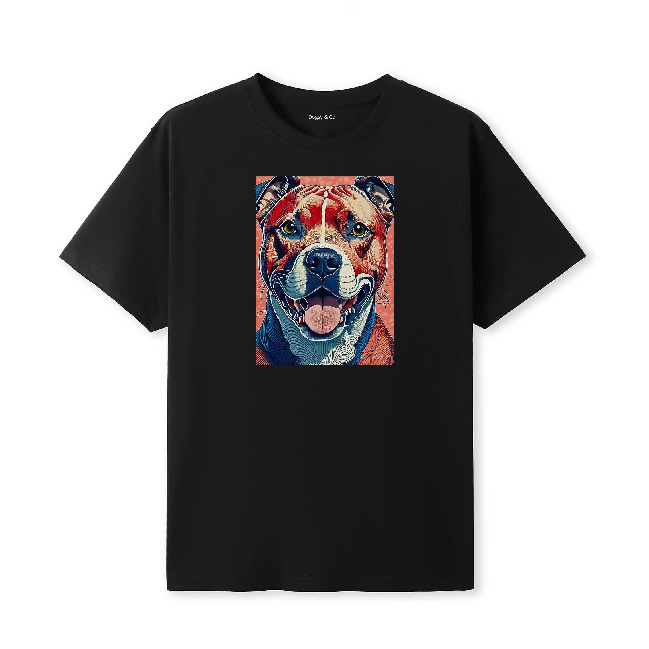 Staffordshire Bull Terrier Hokusai Dog Portrait T-Shirt V8 Black