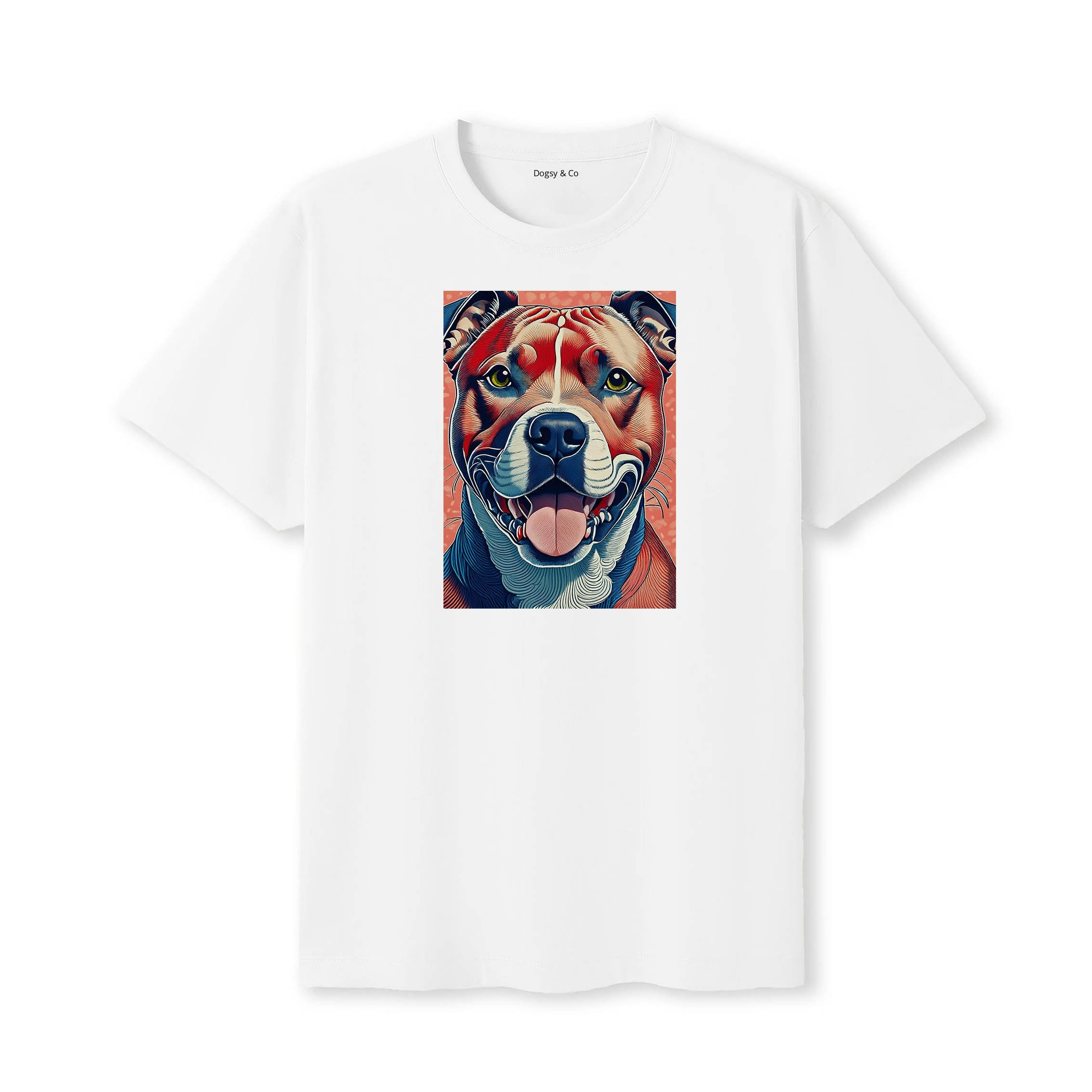 Staffordshire Bull Terrier Hokusai Dog Portrait T-Shirt V8 White