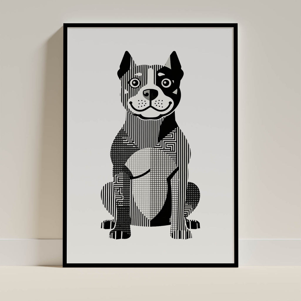 Staffordshire Bull Terrier Geometric Line Art - Black Frame Mockup