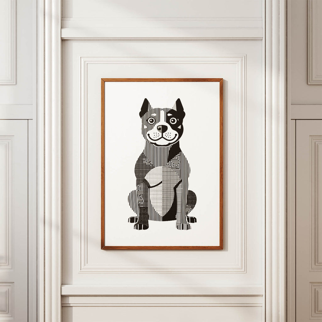 Staffordshire Bull Terrier Geometric Line Art Print - Framed Mockup