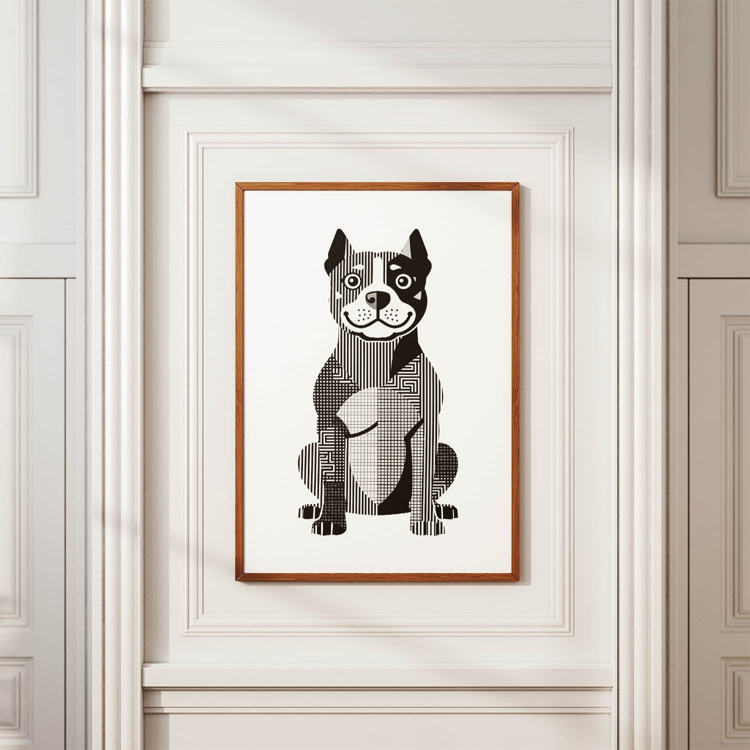 Staffordshire Bull Terrier Geometric Line Art Print - Framed Mockup
