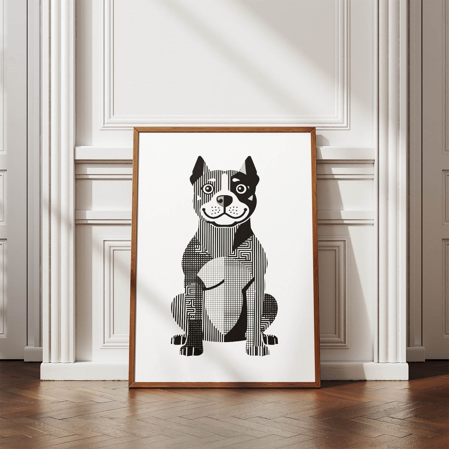 Staffordshire Bull Terrier Geometric Line Art Print - Framed Mockup
