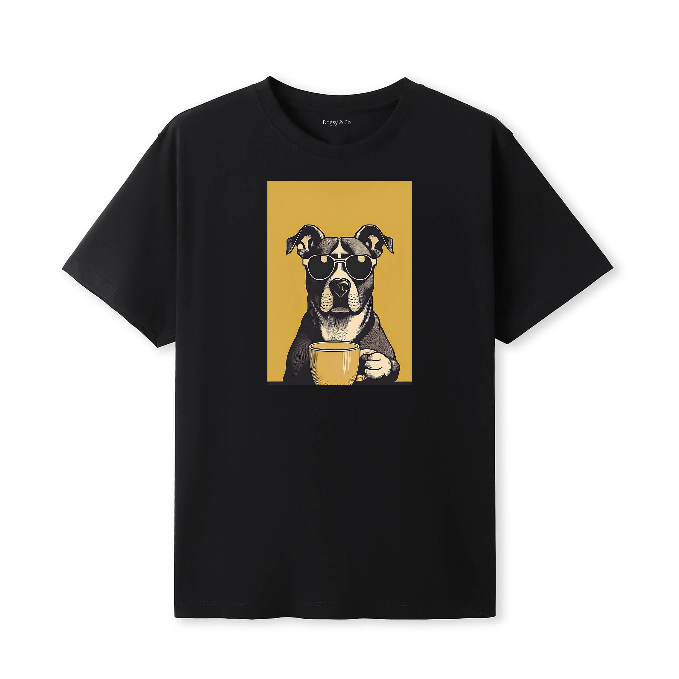 Staffordshire Bull Terrier Coffee Dog T-Shirt V4 Black
