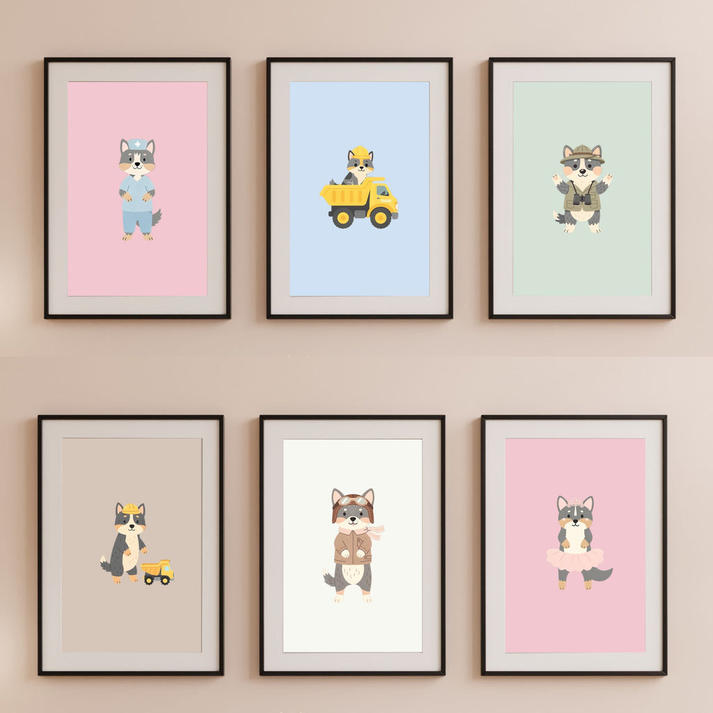 Swedish Vallhund Kids Nursery Wall Art Print Bundle — 22 Dog Costume Designs, 5 Colours, 6 Print Sizes | Digital Download