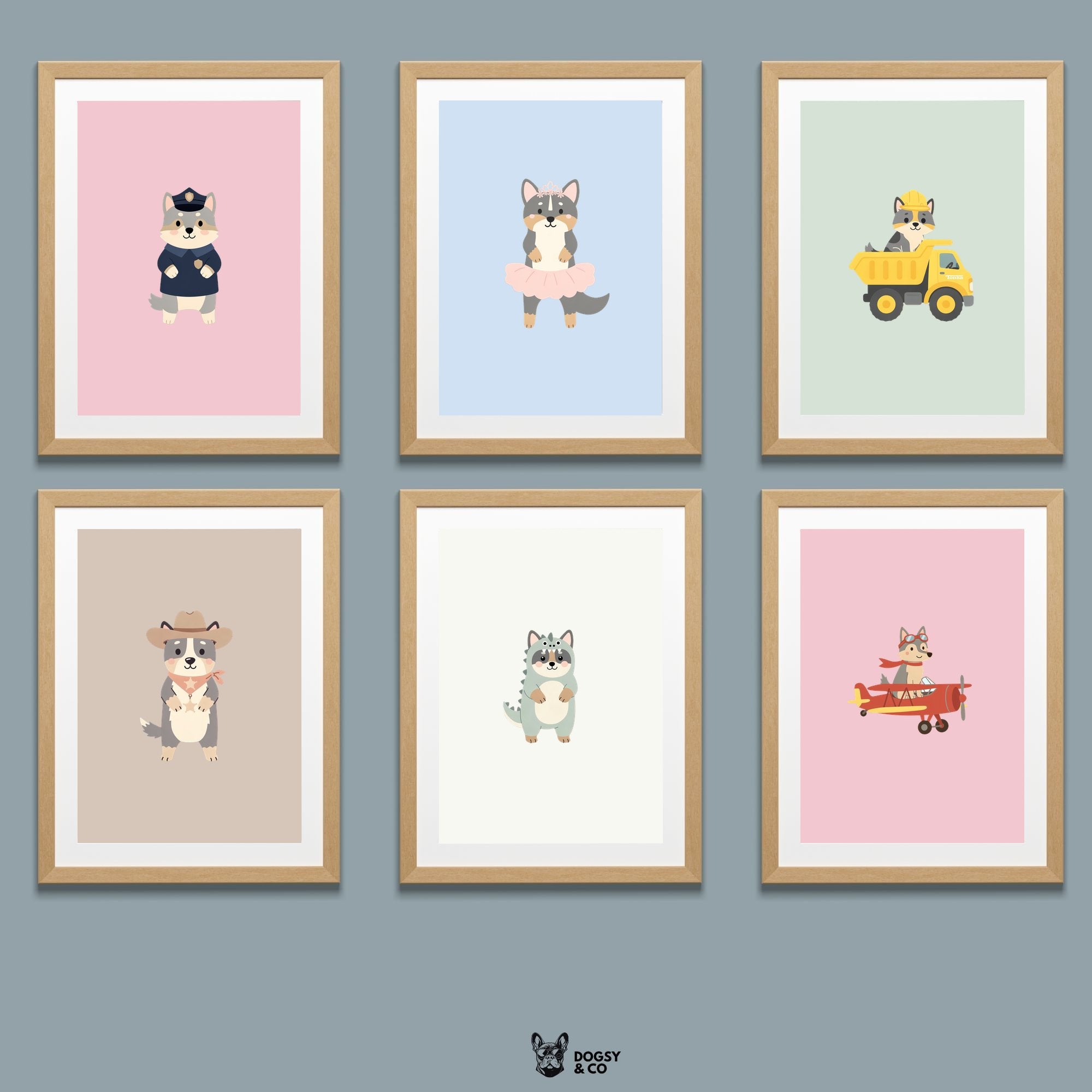Swedish Vallhund Kids Nursery Wall Art Print Bundle — 22 Dog Costume Designs, 5 Colours, 6 Print Sizes | Digital Download