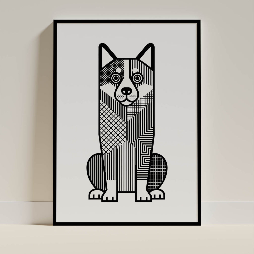 Swedish Vallhund Geometric Line Art - Black Frame Mockup