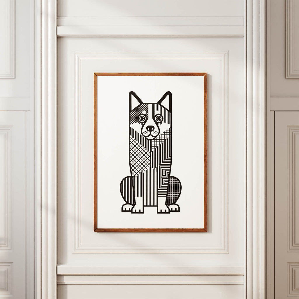 Swedish Vallhund Geometric Line Art Print - Framed Mockup