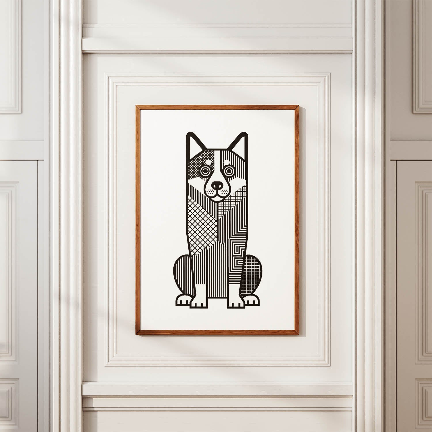 Swedish Vallhund Geometric Line Art Print - Framed Mockup