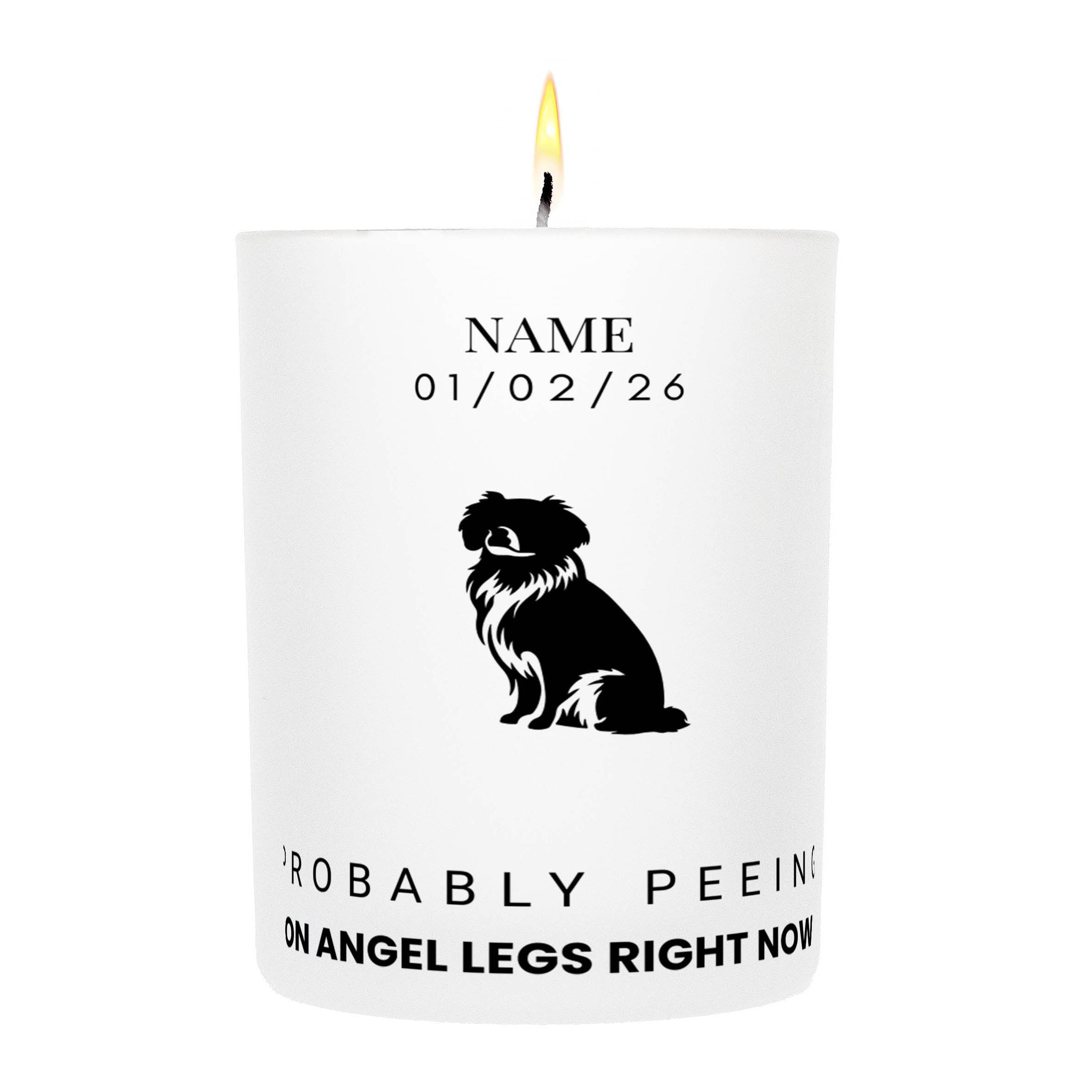 Tibetan Spaniel – Probably Peeing on Angel Legs Right Now Custom Candle