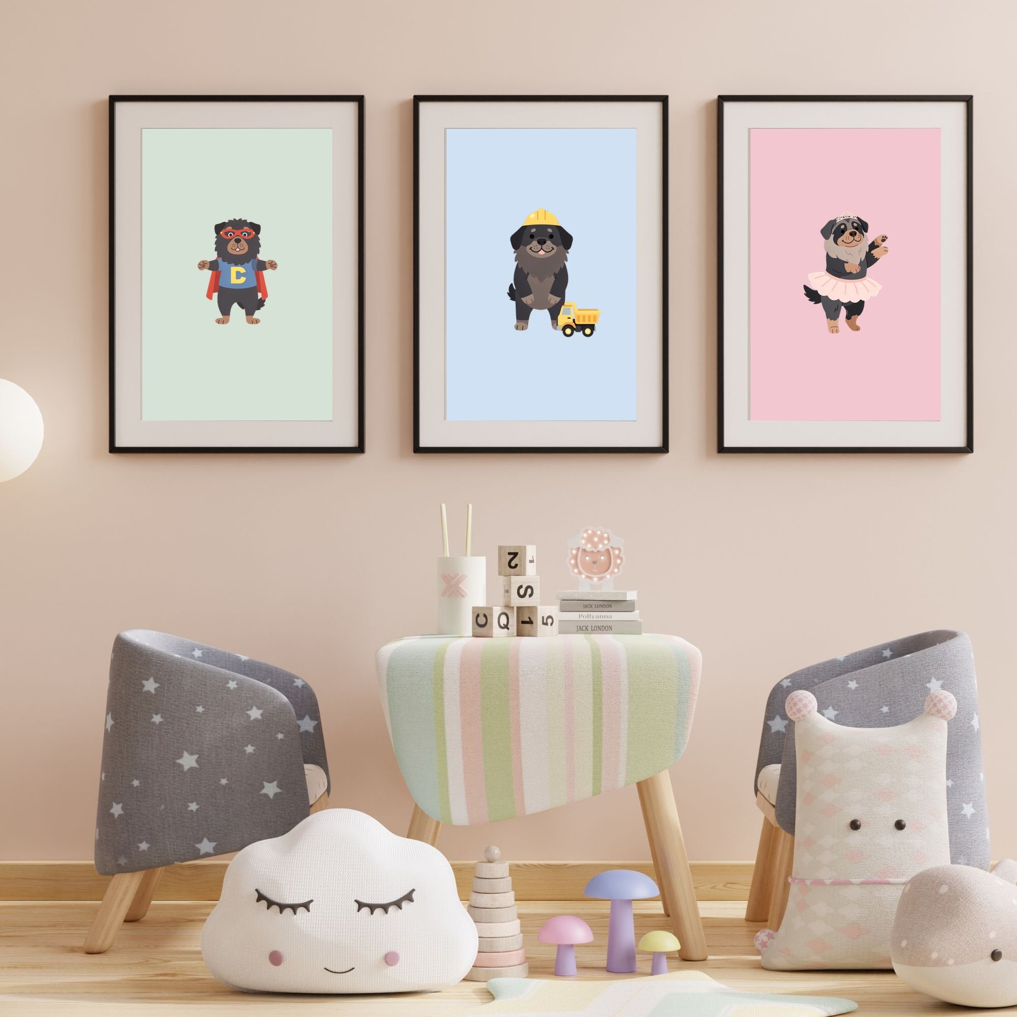 Tibetan Mastiff Kids Nursery Wall Art Print Bundle — 22 Dog Costume Designs, 5 Colours, 6 Print Sizes | Digital Download