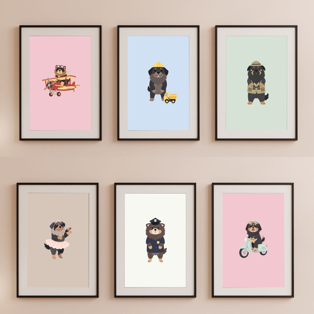 Tibetan Mastiff Kids Nursery Wall Art Print Bundle — 22 Dog Costume Designs, 5 Colours, 6 Print Sizes | Digital Download