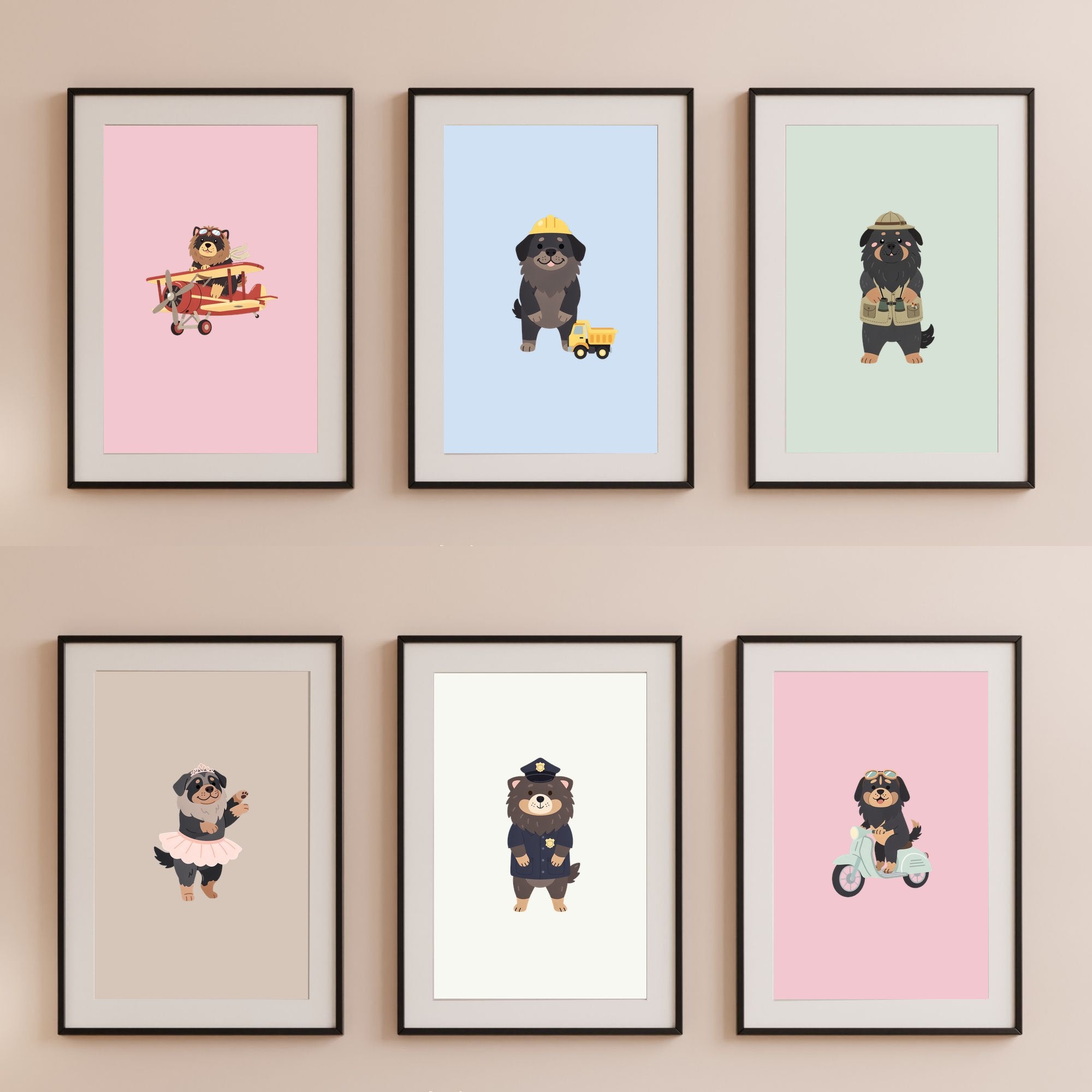 Tibetan Mastiff Kids Nursery Wall Art Print Bundle — 22 Dog Costume Designs, 5 Colours, 6 Print Sizes | Digital Download