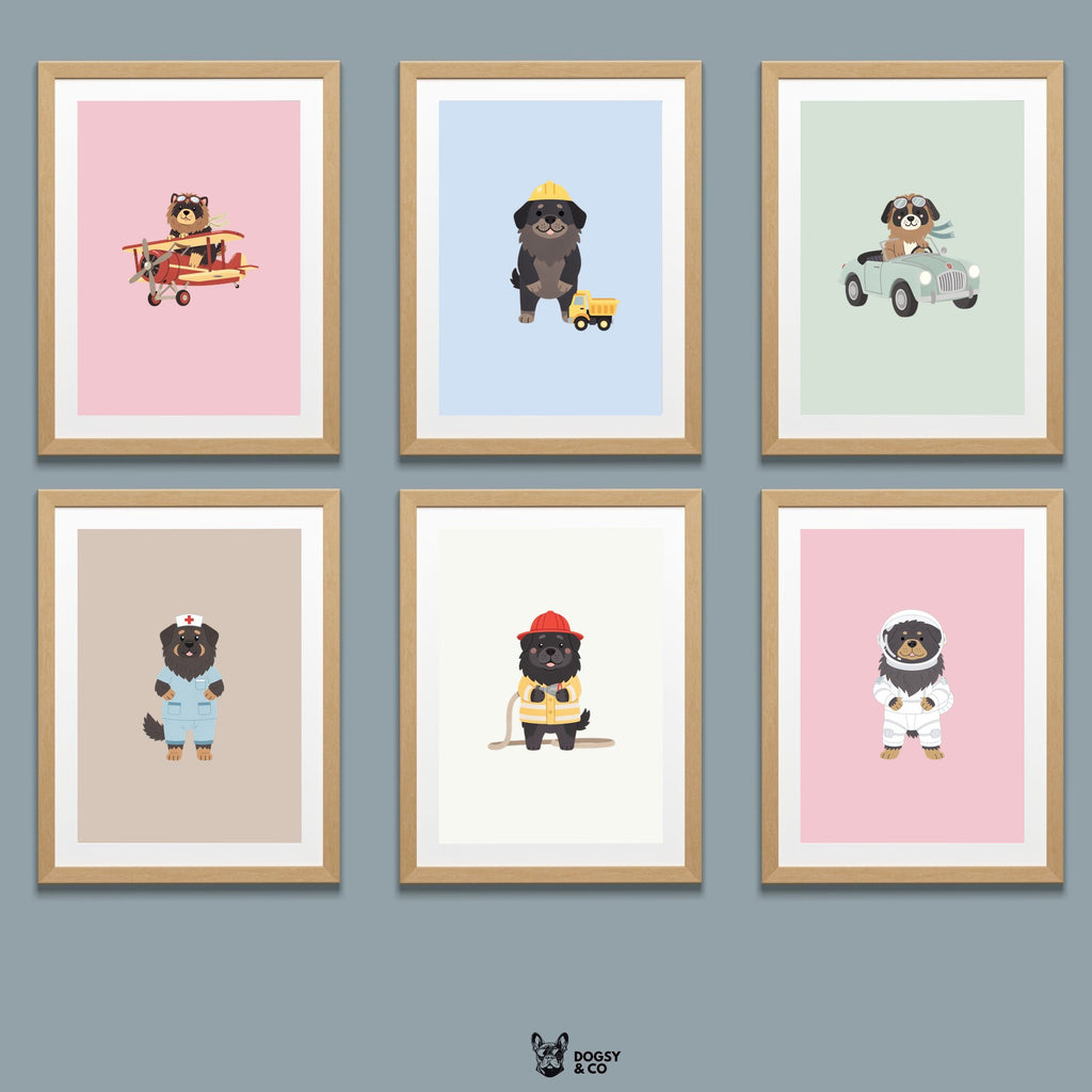Tibetan Mastiff Kids Nursery Wall Art Print Bundle — 22 Dog Costume Designs, 5 Colours, 6 Print Sizes | Digital Download