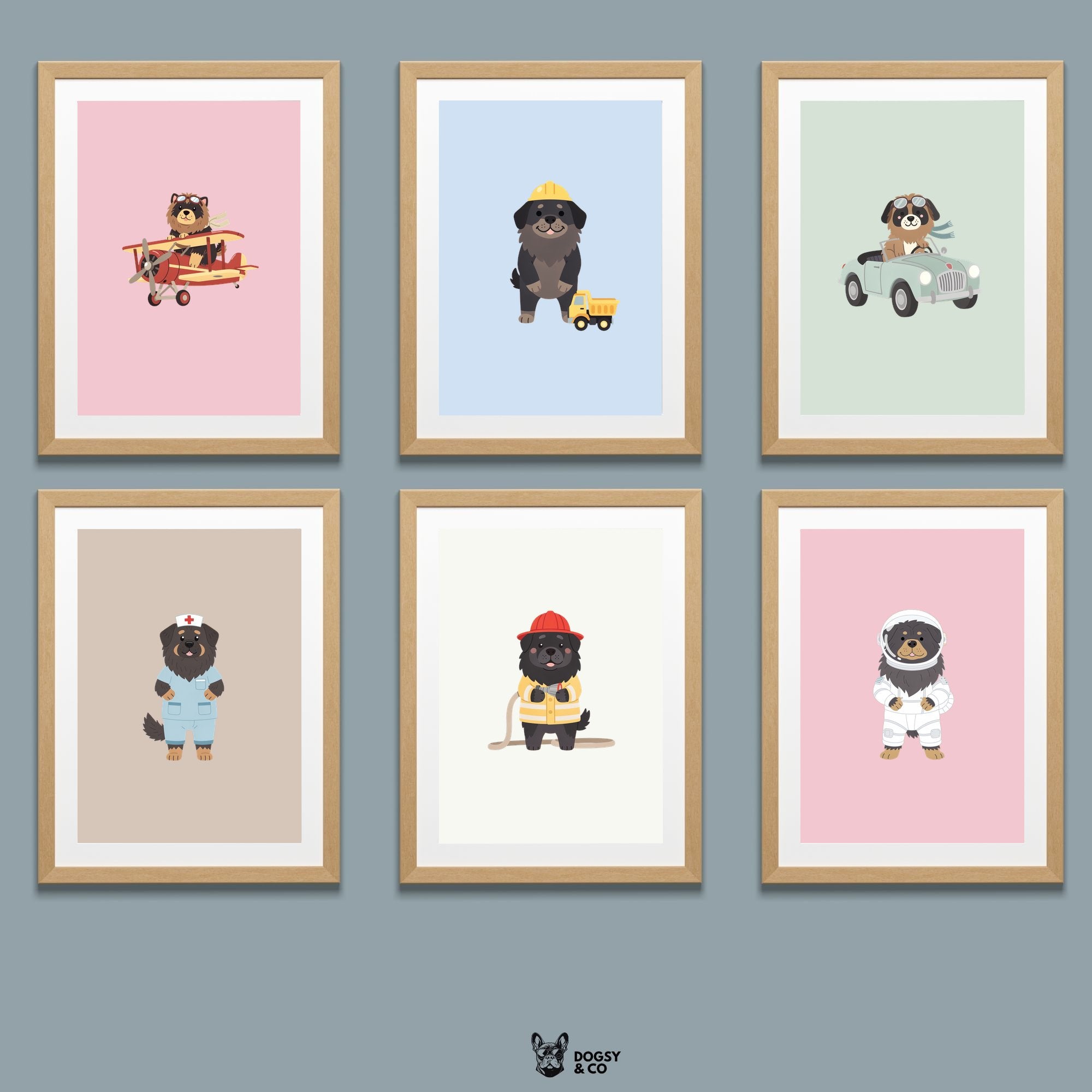 Tibetan Mastiff Kids Nursery Wall Art Print Bundle — 22 Dog Costume Designs, 5 Colours, 6 Print Sizes | Digital Download
