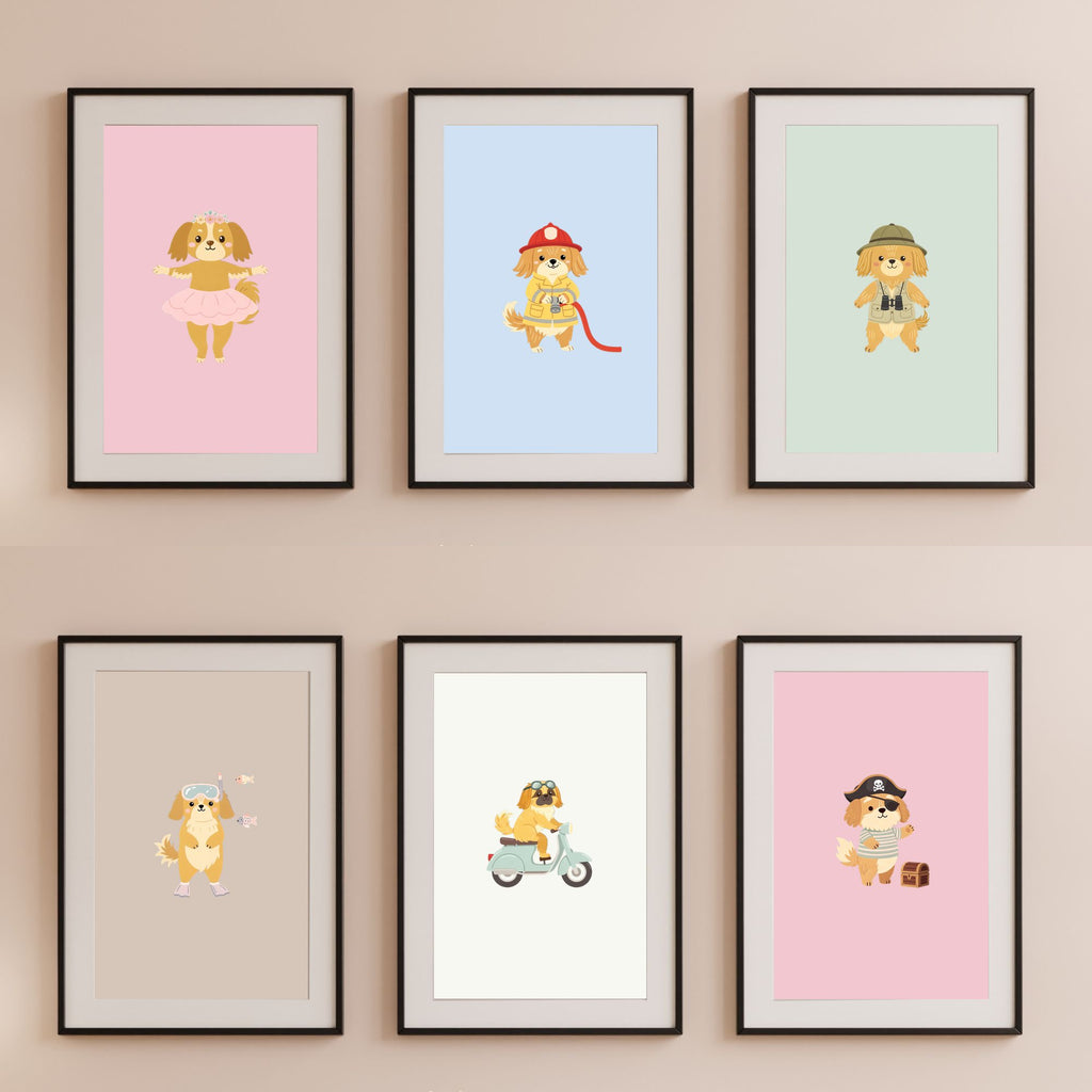 Tibetan Spaniel Kids Nursery Wall Art Print Bundle — 22 Dog Costume Designs, 5 Colours, 6 Print Sizes | Digital Download