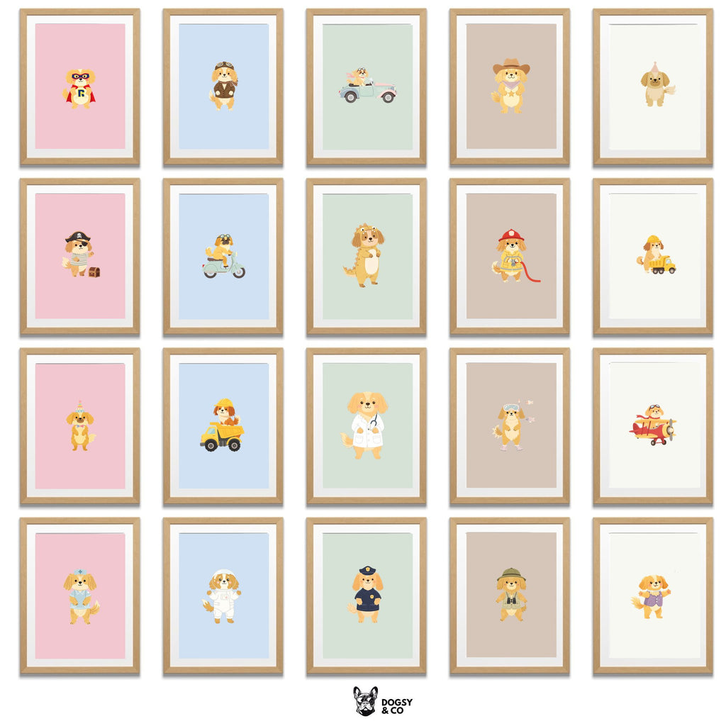 Tibetan Spaniel Kids Nursery Wall Art Print Bundle — 22 Dog Costume Designs, 5 Colours, 6 Print Sizes | Digital Download