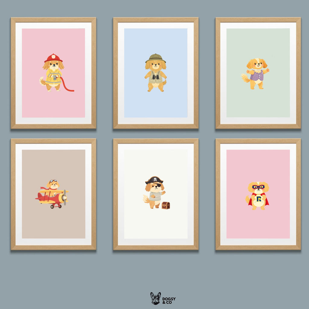 Tibetan Spaniel Kids Nursery Wall Art Print Bundle — 22 Dog Costume Designs, 5 Colours, 6 Print Sizes | Digital Download