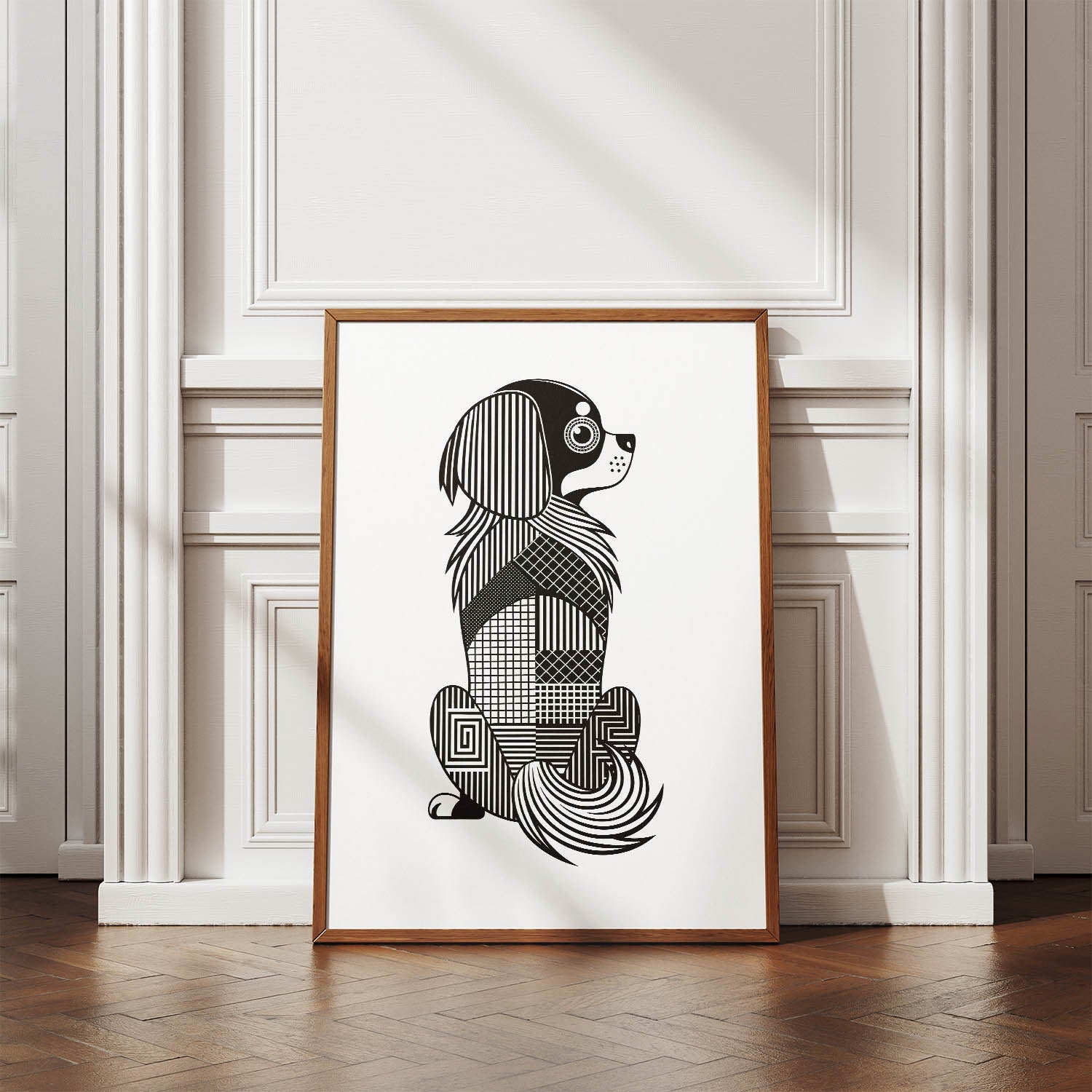 Tibetan Spaniel Geometric Line Art mockup