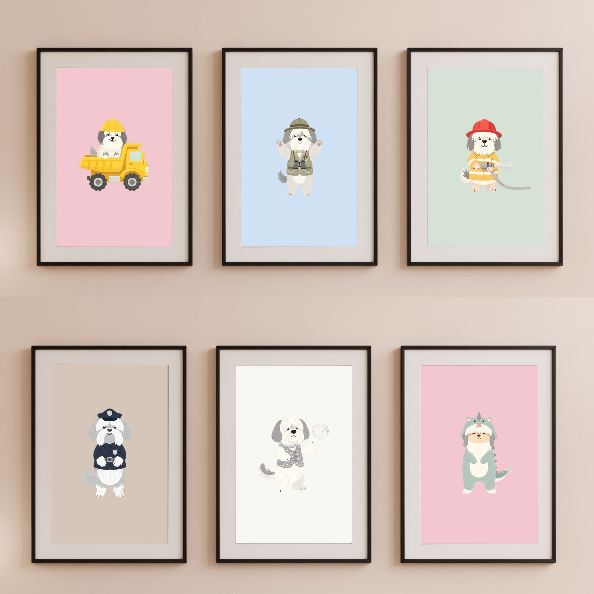 Tibetan Terrier Kids Nursery Wall Art Print Bundle — 22 Dog Costume Designs, 5 Colours, 6 Print Sizes | Digital Download