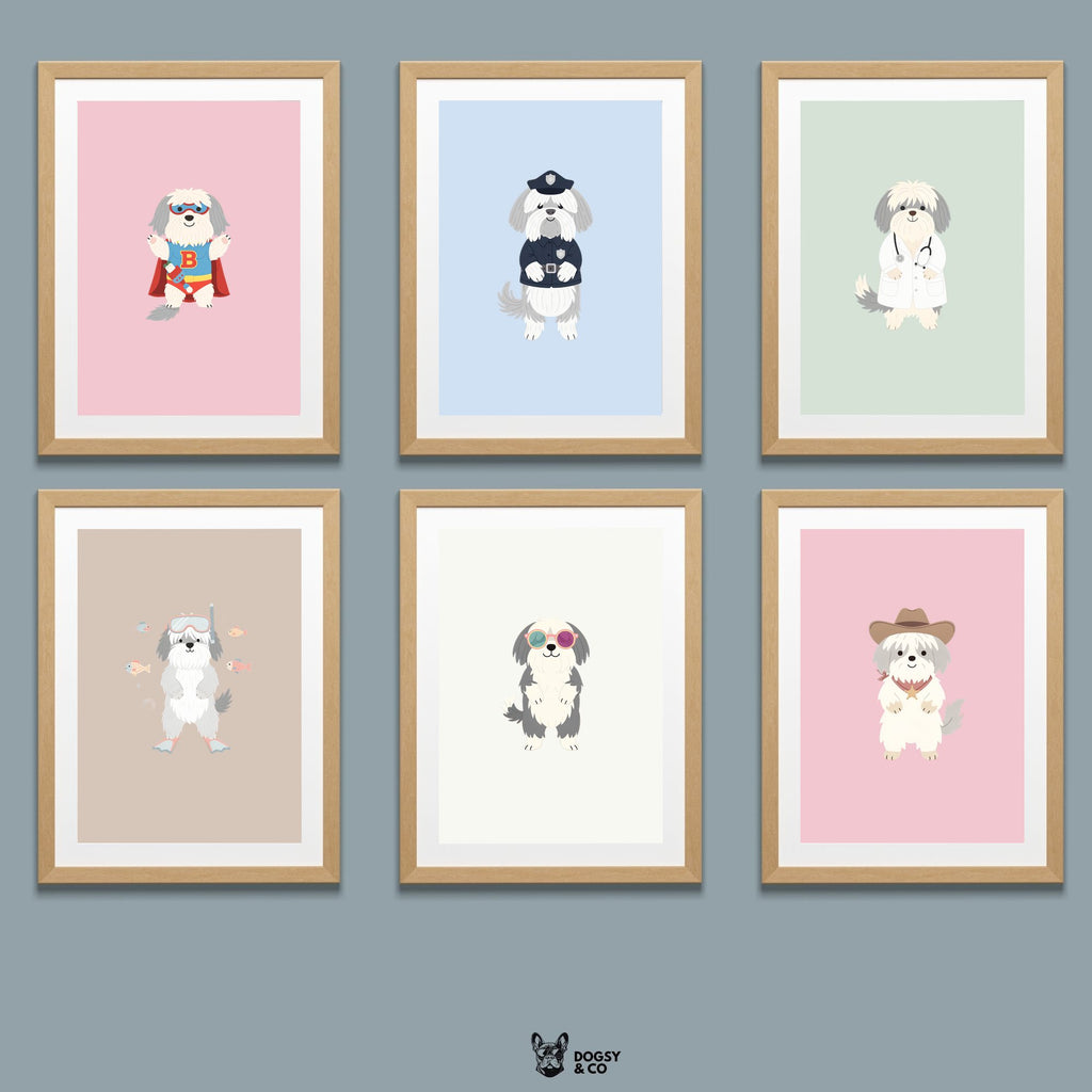 Tibetan Terrier Kids Nursery Wall Art Print Bundle — 22 Dog Costume Designs, 5 Colours, 6 Print Sizes | Digital Download