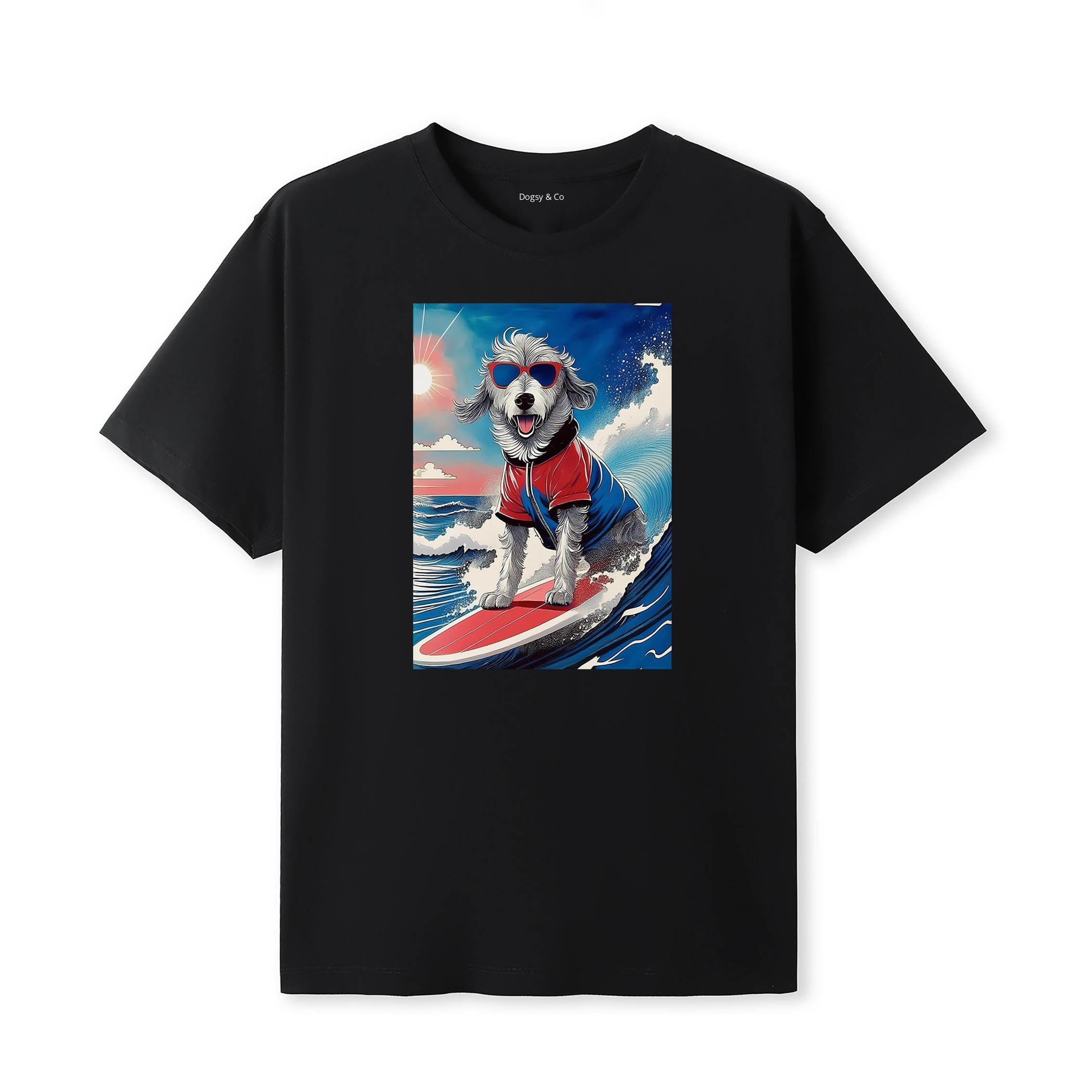 Wolfhound Surfer Hokusai Dogs T-Shirt Artwork