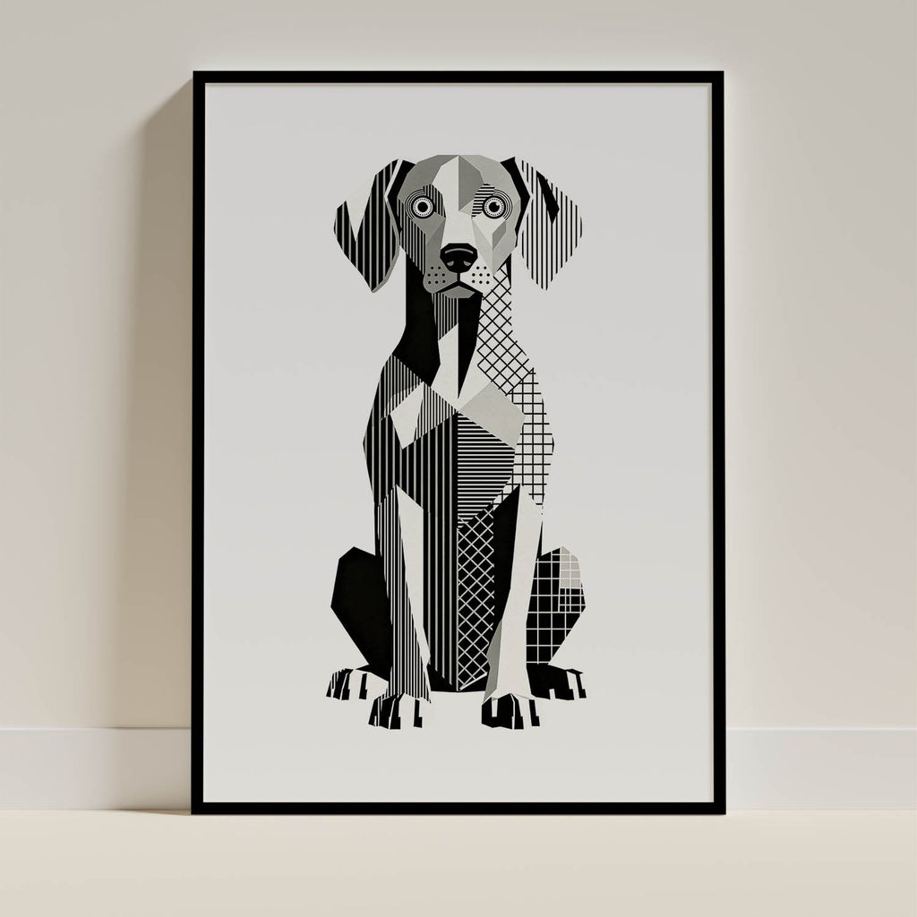 Weimaraner Geometric Line Art Print - Framed Mockup