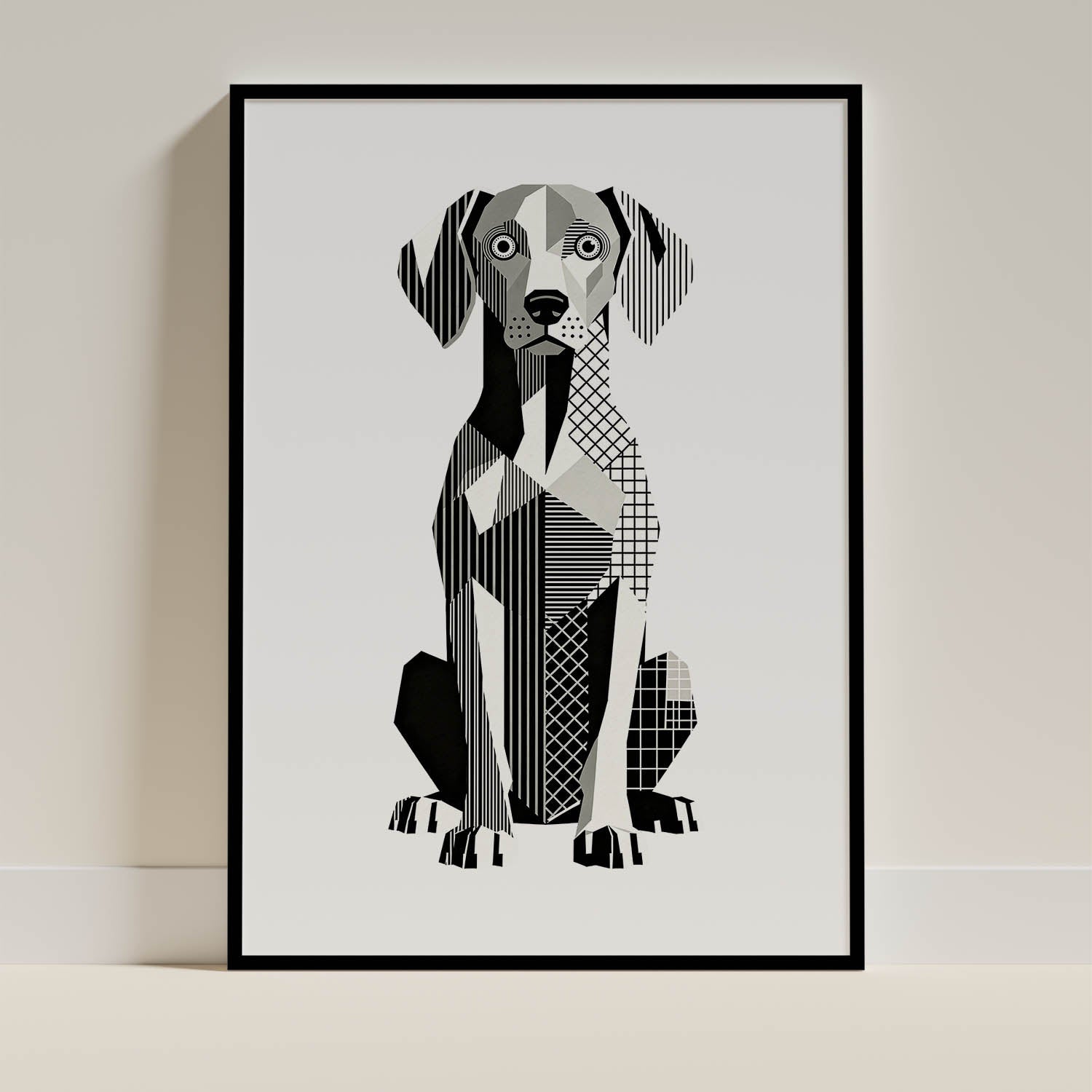 Weimaraner Geometric Line Art Print - Framed Mockup