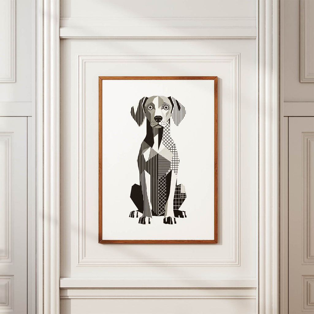 Weimaraner Geometric Line Art Print - Framed Mockup