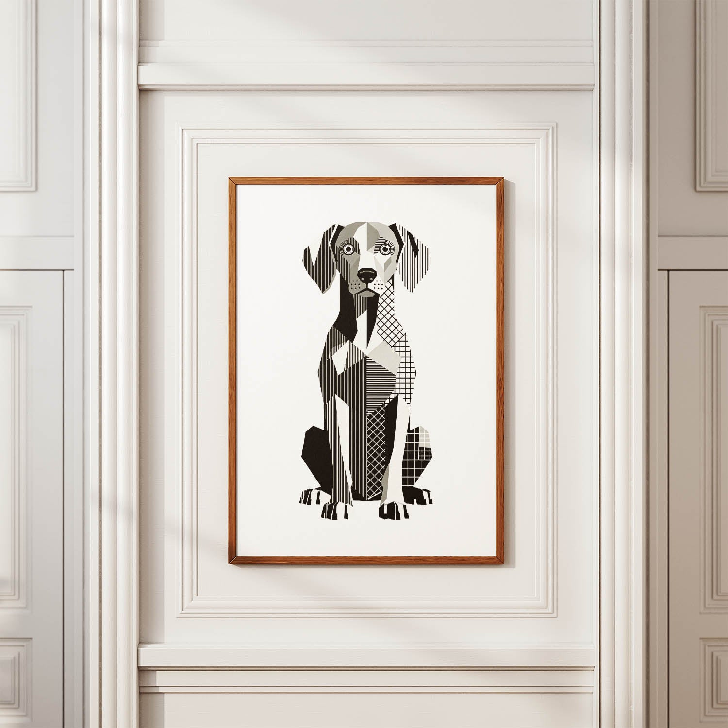 Weimaraner Geometric Line Art Print - Framed Mockup