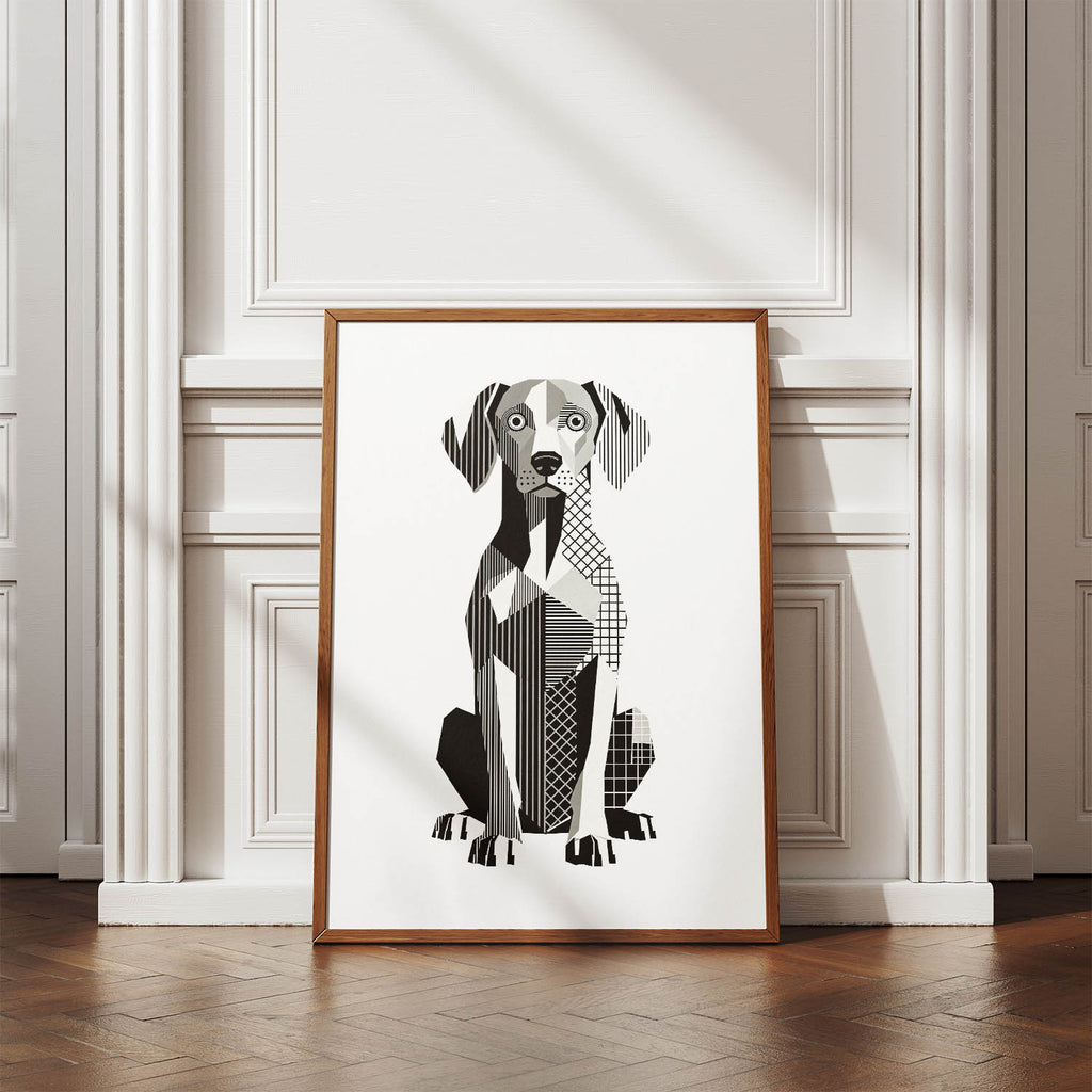 Weimaraner Geometric Line Art Print - Framed Mockup