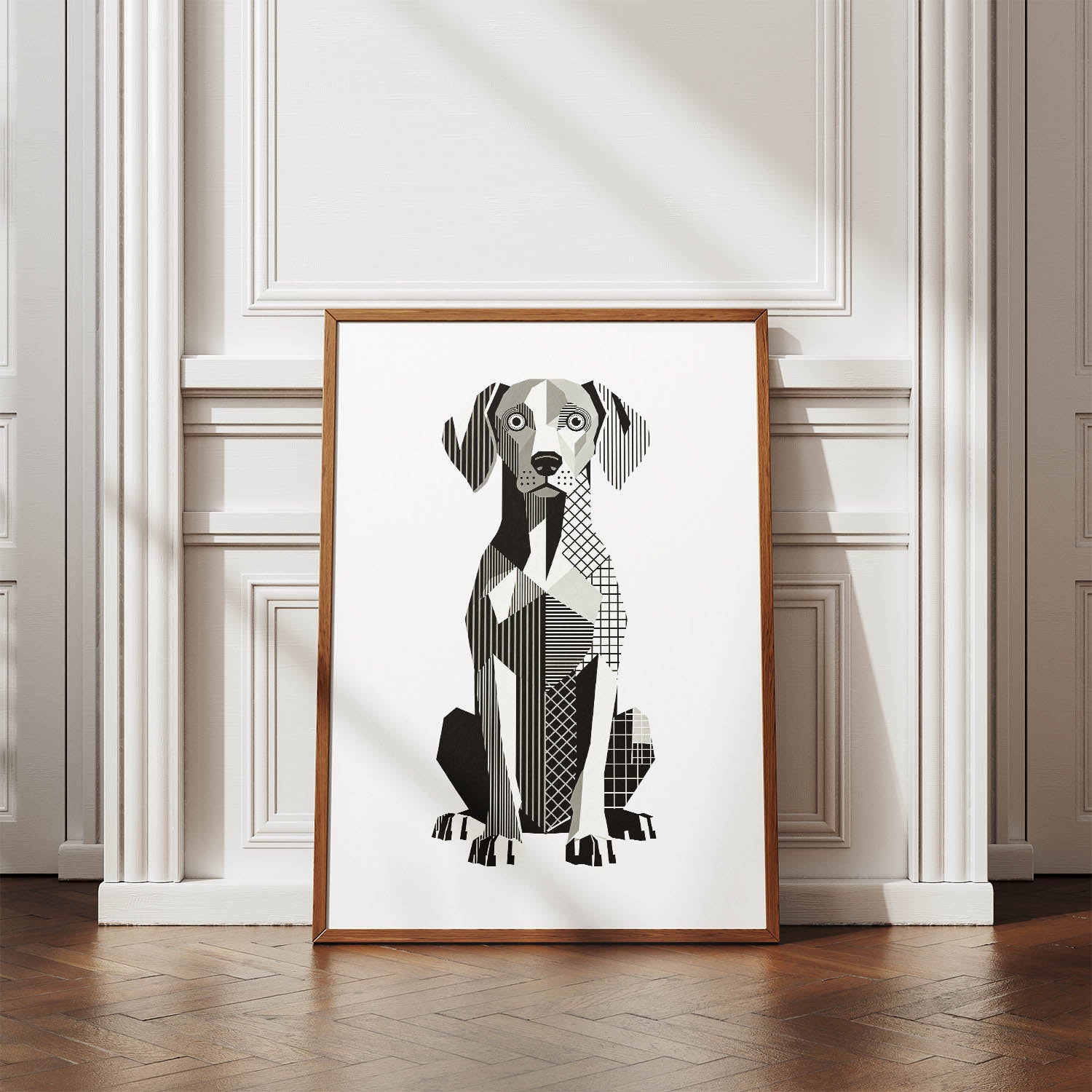 Weimaraner Geometric Line Art Print - Framed Mockup