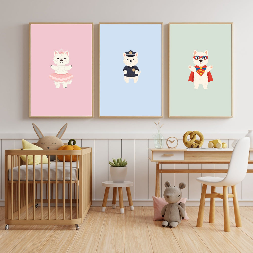 West Highland White Terrier Kids Nursery Wall Art Print Bundle — 22 Dog Costume Designs, 5 Colours, 6 Print Sizes | Digital Download