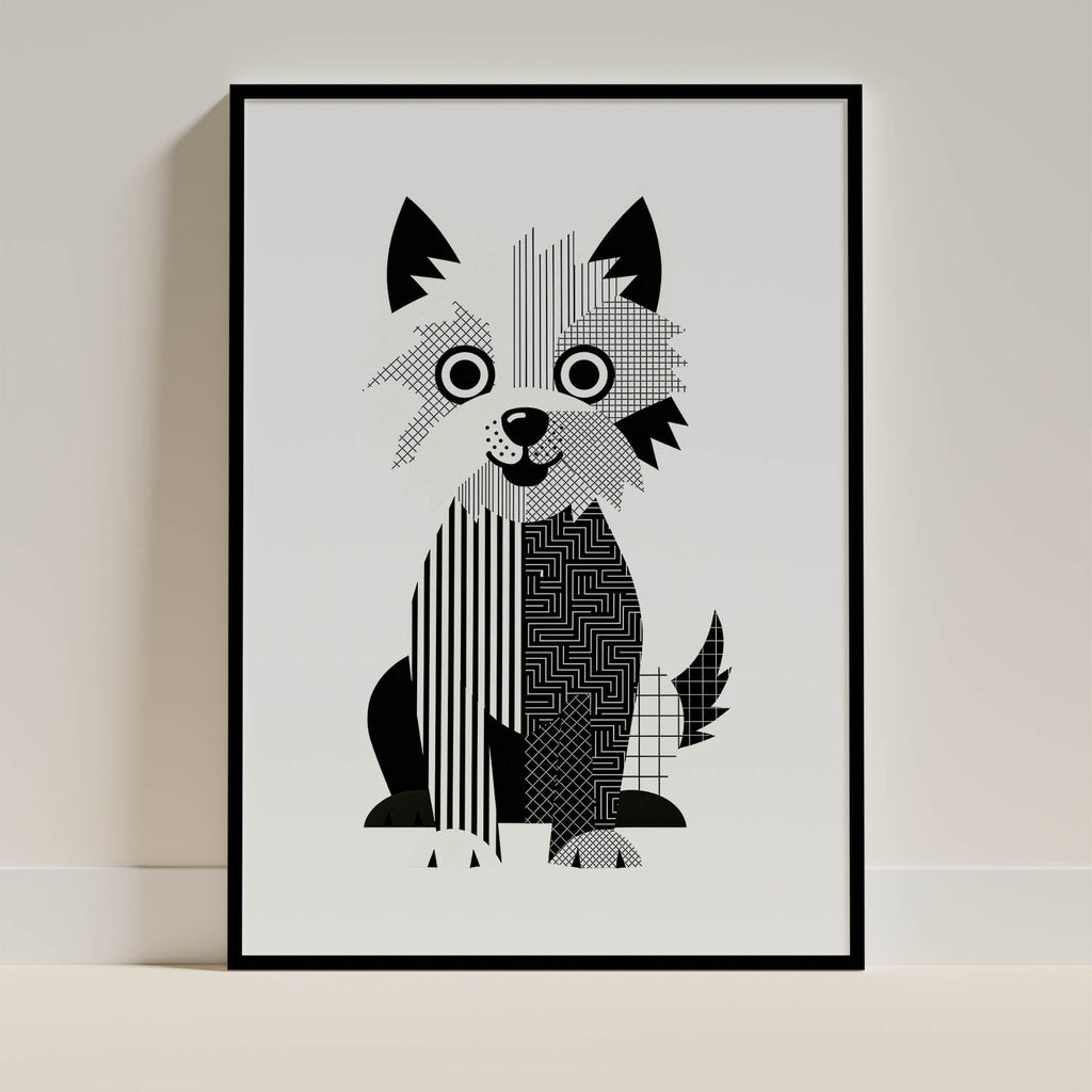 West Highland White Terrier Geometric Line Art - Black Frame Mockup