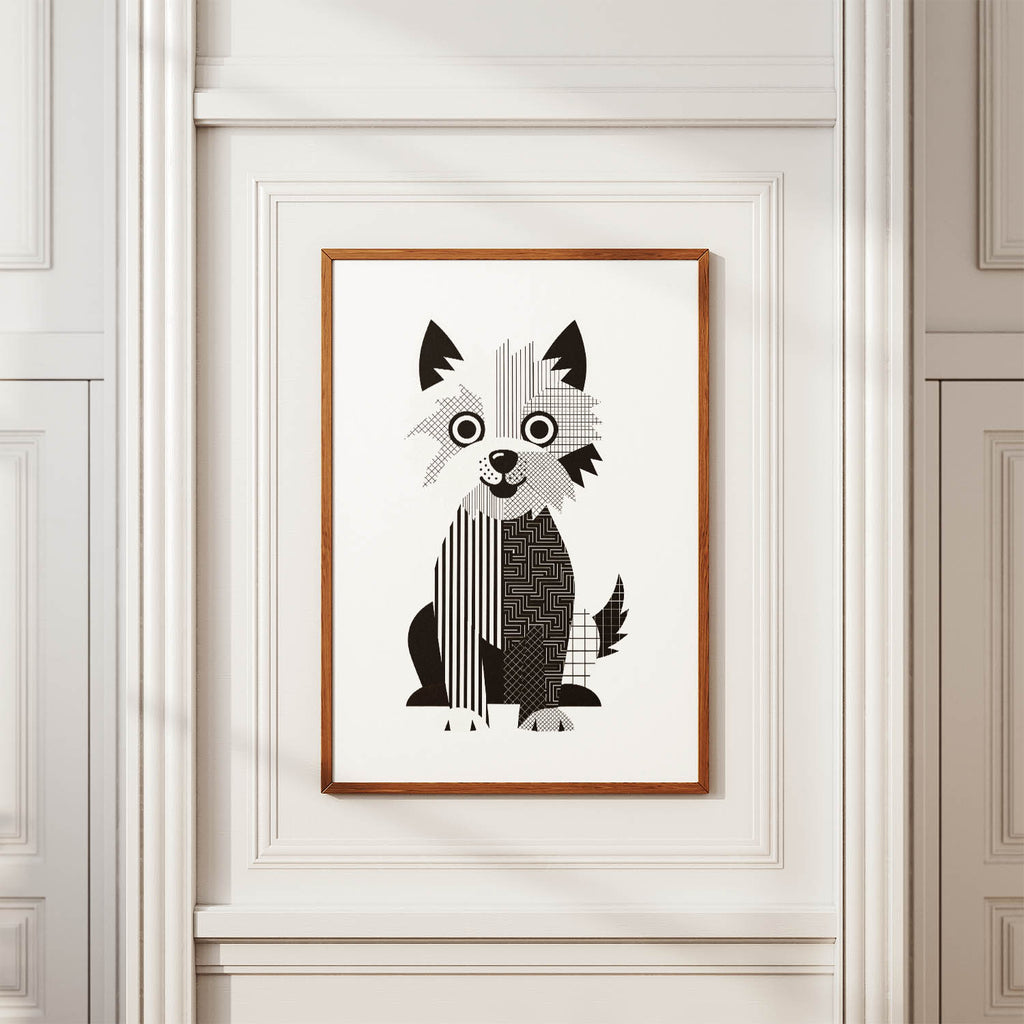 West Highland White Terrier Geometric Line Art Print - Framed Mockup