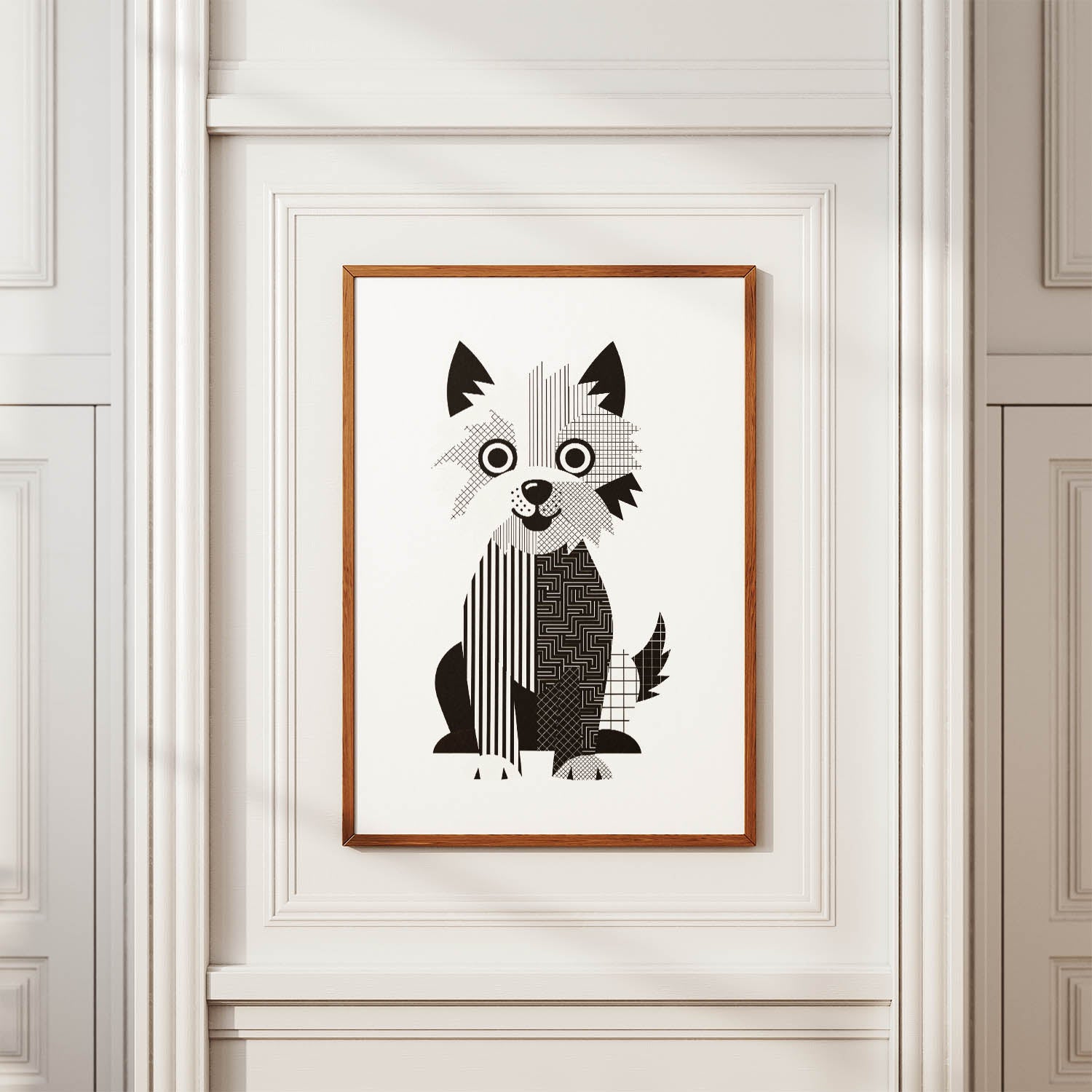 West Highland White Terrier Geometric Line Art Print - Framed Mockup
