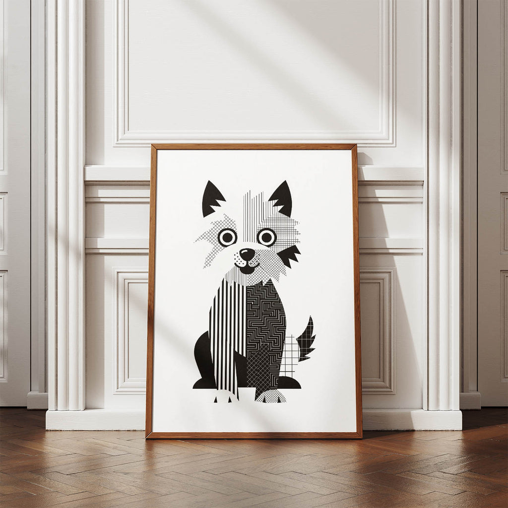 West Highland White Terrier Geometric Line Art Print - Framed Mockup