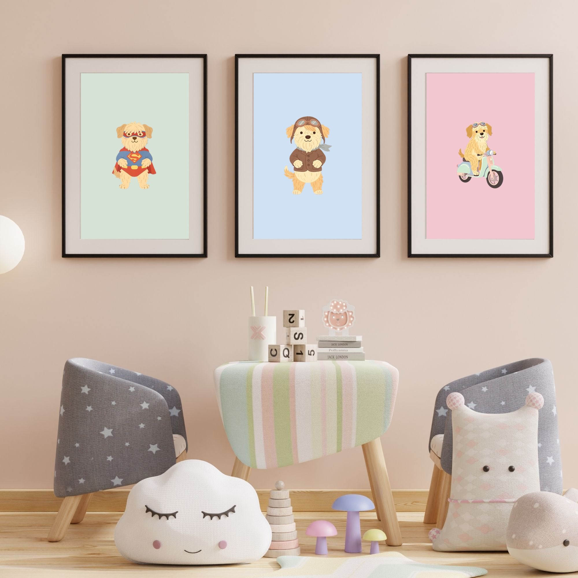 Wheaten Terrier Kids Nursery Wall Art Print Bundle — 22 Dog Costume Designs, 5 Colours, 6 Print Sizes | Digital Download