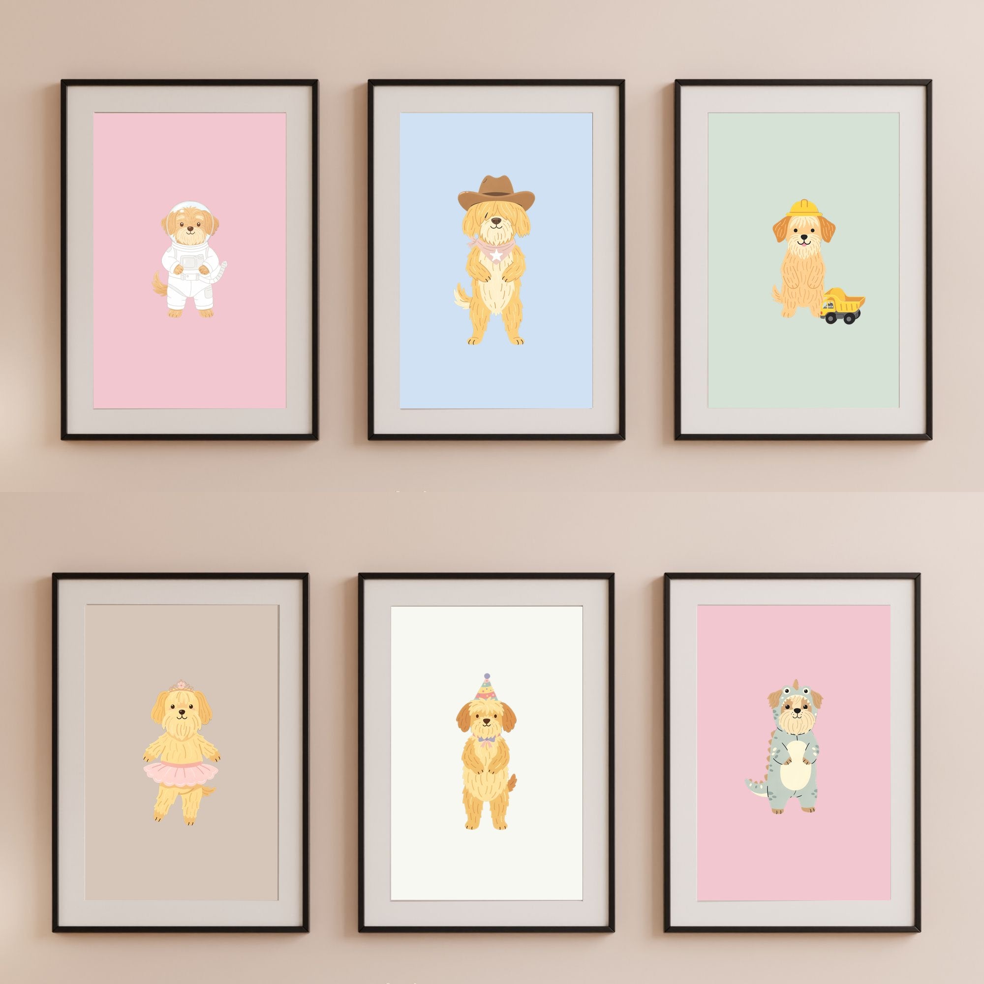Wheaten Terrier Kids Nursery Wall Art Print Bundle — 22 Dog Costume Designs, 5 Colours, 6 Print Sizes | Digital Download