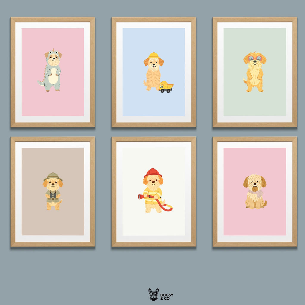 Wheaten Terrier Kids Nursery Wall Art Print Bundle — 22 Dog Costume Designs, 5 Colours, 6 Print Sizes | Digital Download