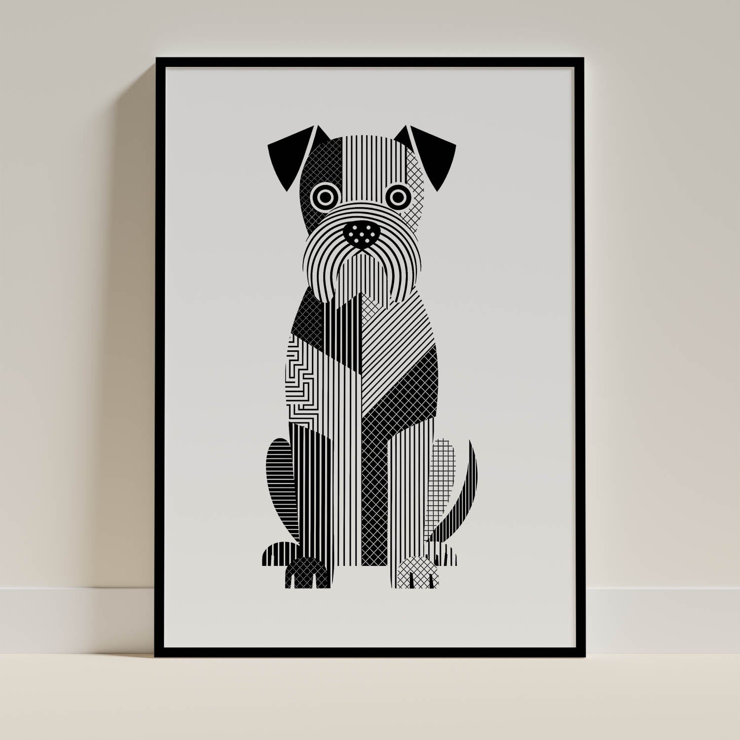 Wheaten Terrier Geometric Line Art Print - Framed Mockup
