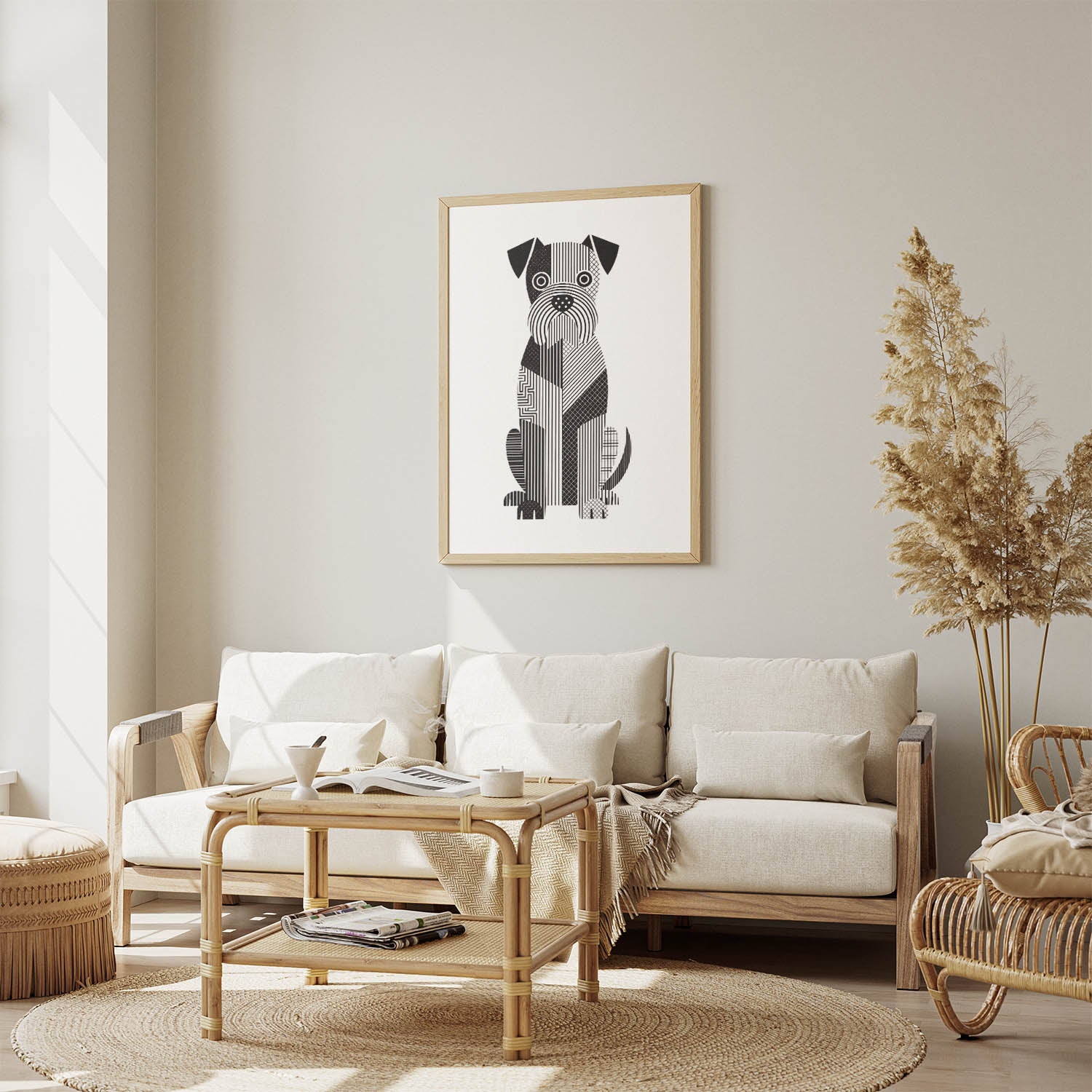 Wheaten Terrier Geometric Line Art Print - Framed Mockup
