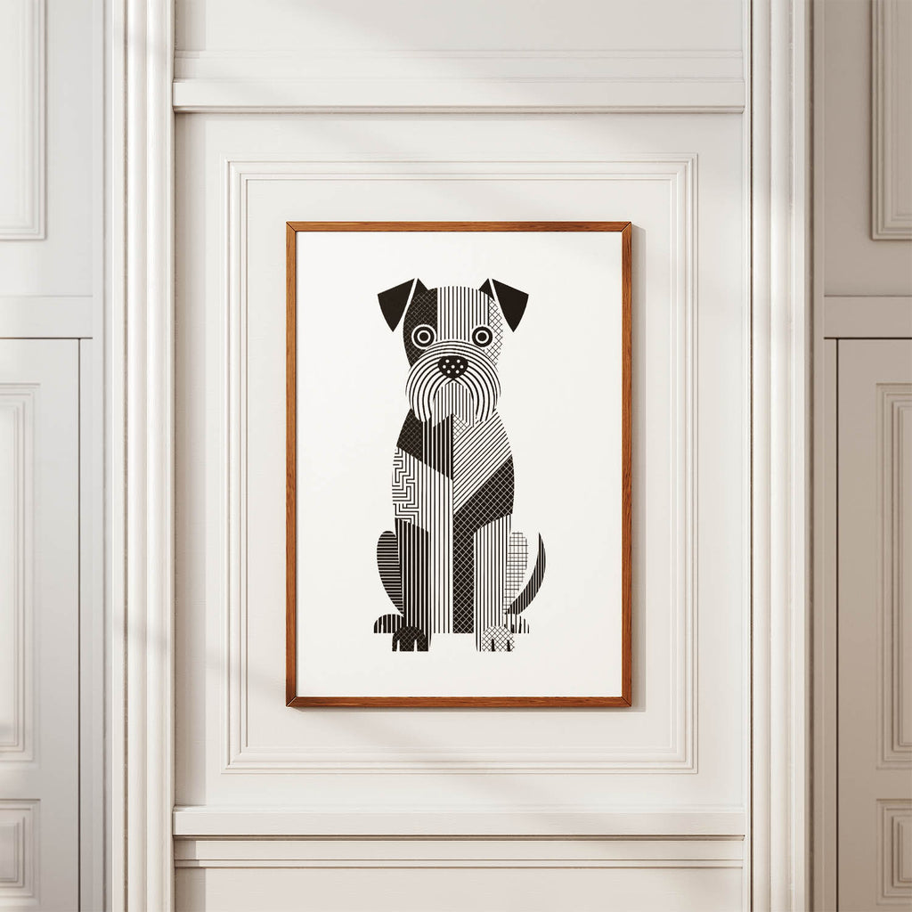 Wheaten Terrier Geometric Line Art Print - Framed Mockup