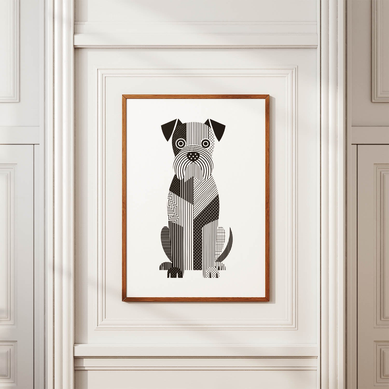 Wheaten Terrier Geometric Line Art Print - Framed Mockup