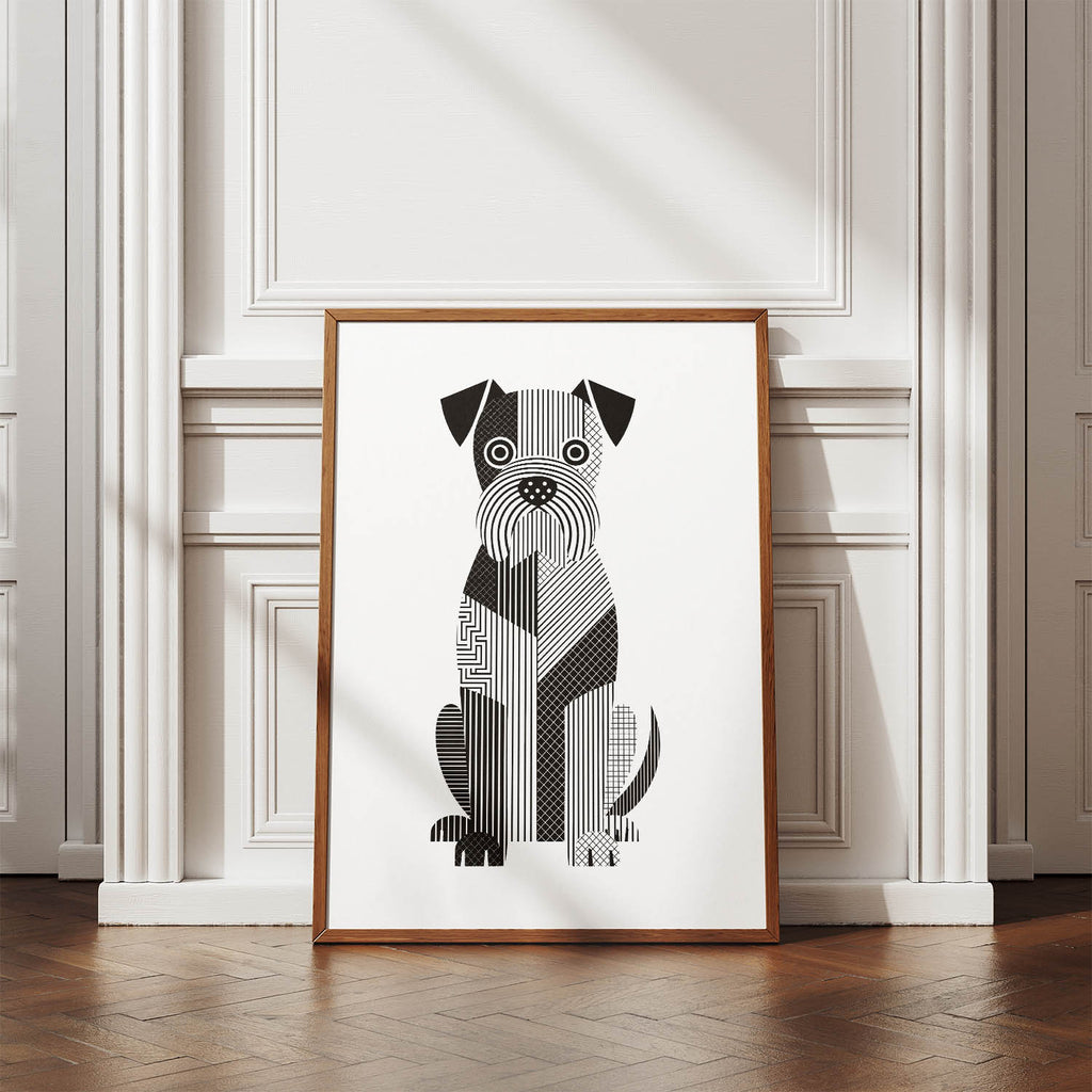 Wheaten Terrier Geometric Line Art Print - Framed Mockup
