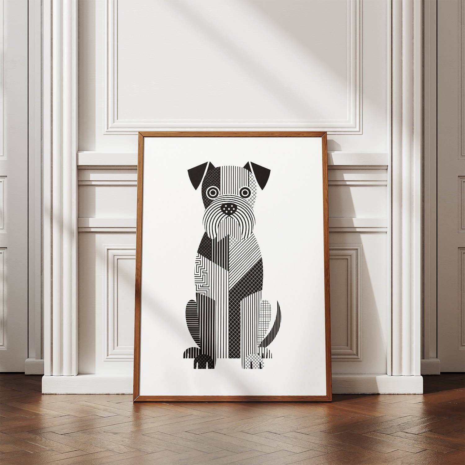 Wheaten Terrier Geometric Line Art Print - Framed Mockup