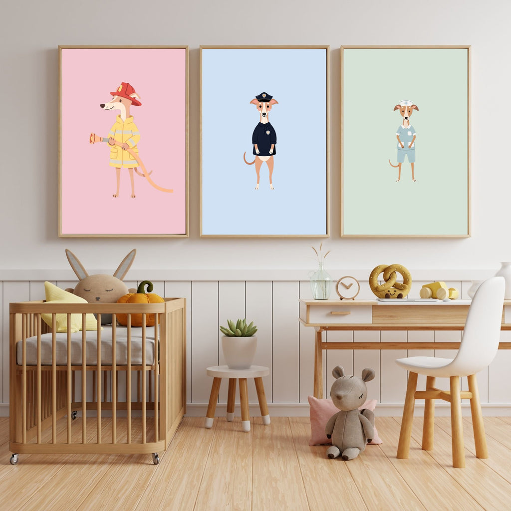 Whippet Kids Nursery Wall Art Print Bundle — 22 Dog Costume Designs, 5 Colours, 6 Print Sizes | Digital Download