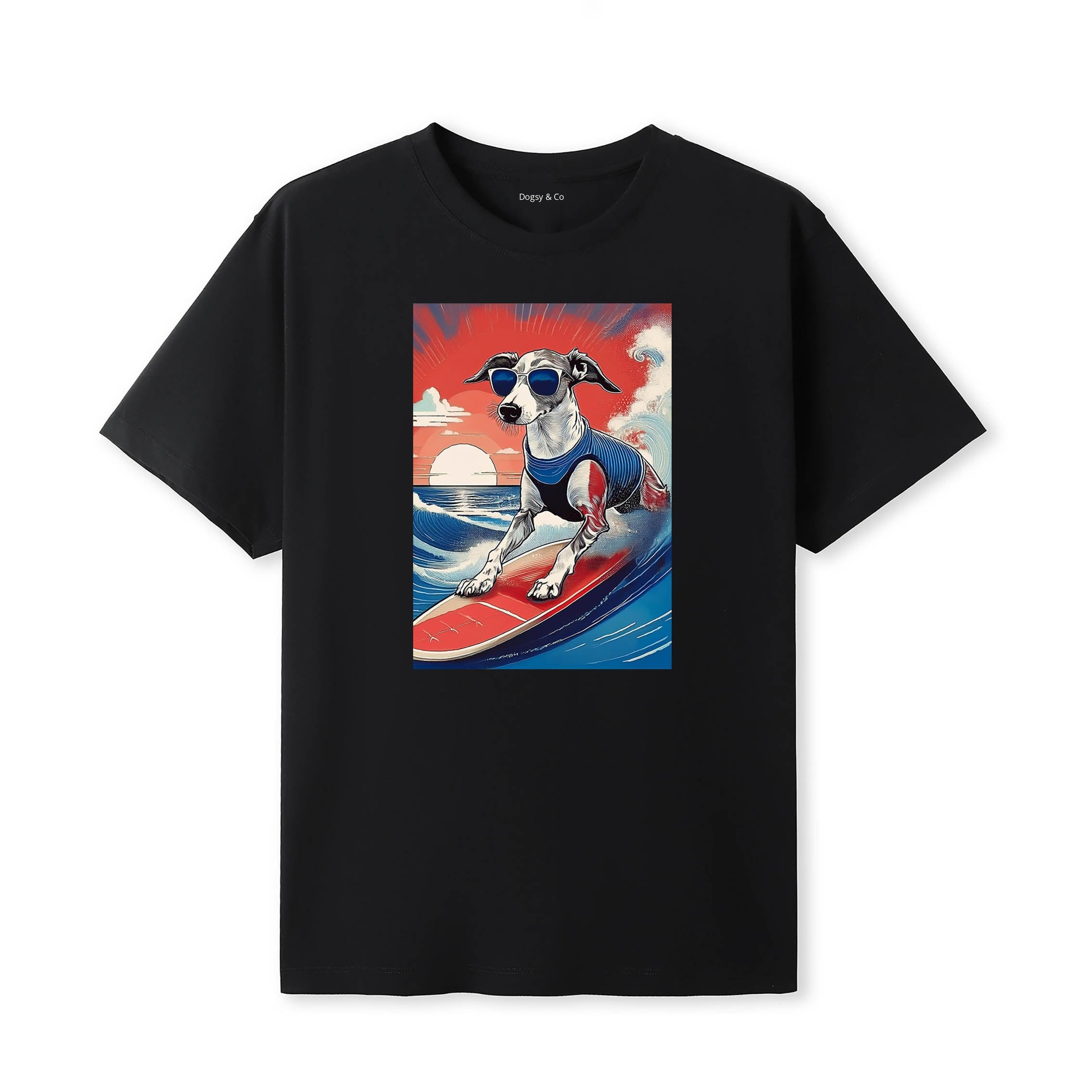 Whippet Surfer Hokusai Dogs T-Shirt Artwork