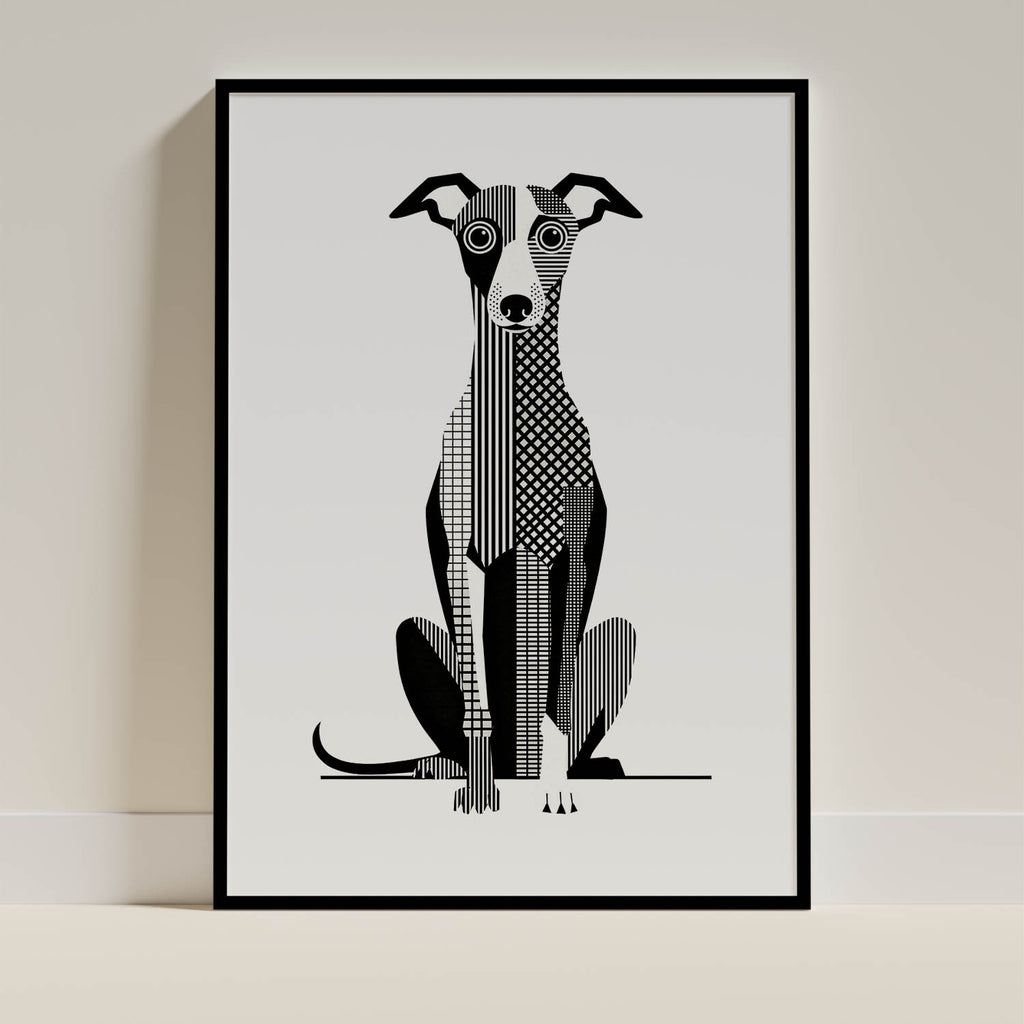 Whippet Geometric Line Art - Black Frame Mockup