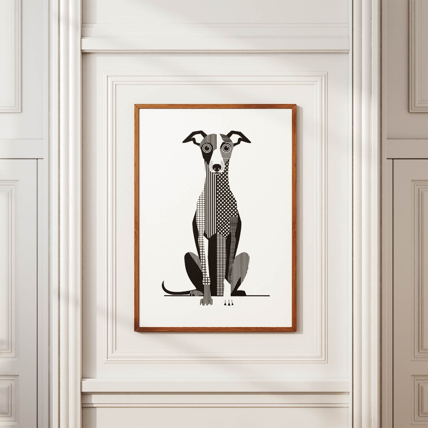 Whippet Geometric Line Art Print - Framed Mockup